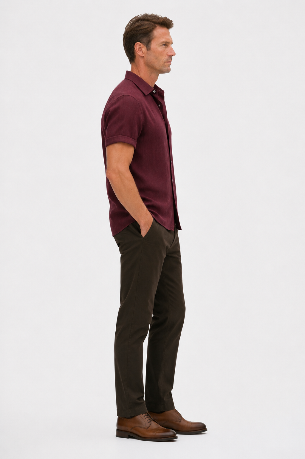 Linen Rayon Blend Button Up Shirt Maroon