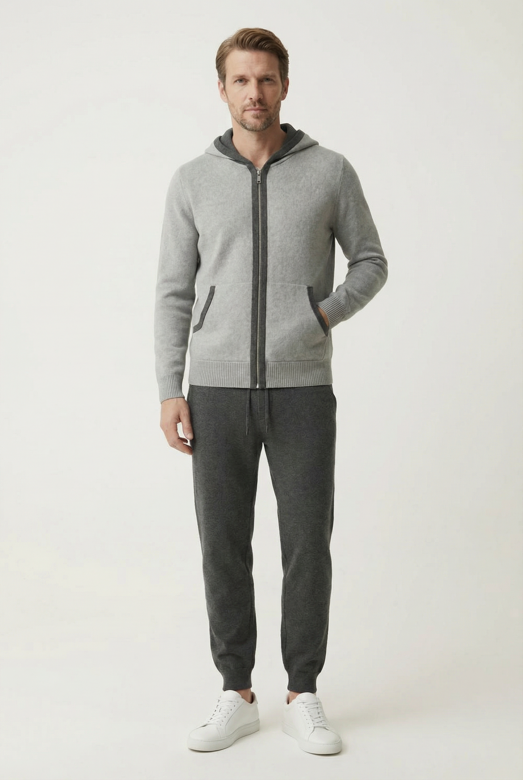 Cashmere Hooded Cardigan Grey