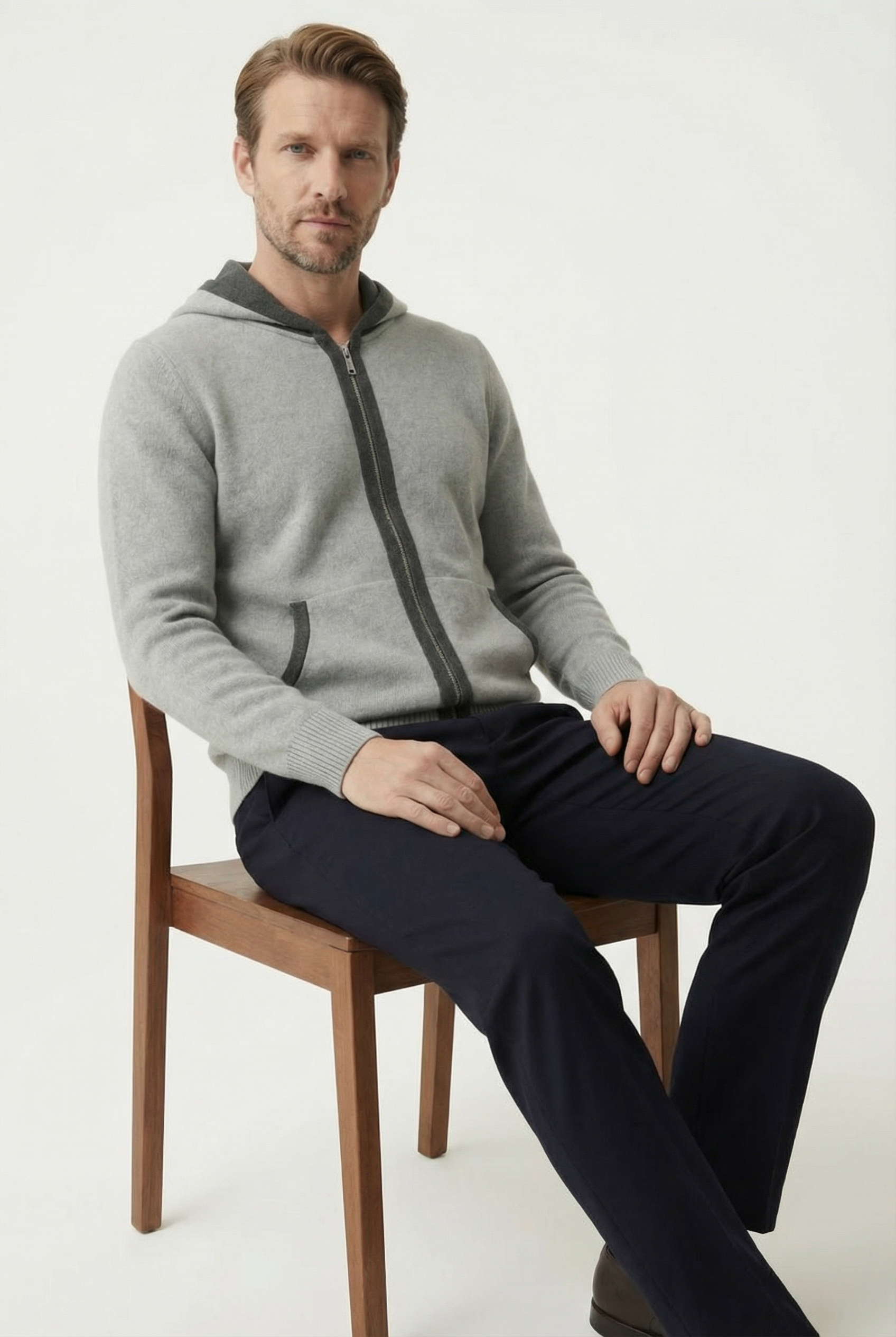 Cashmere Hooded Cardigan Grey
