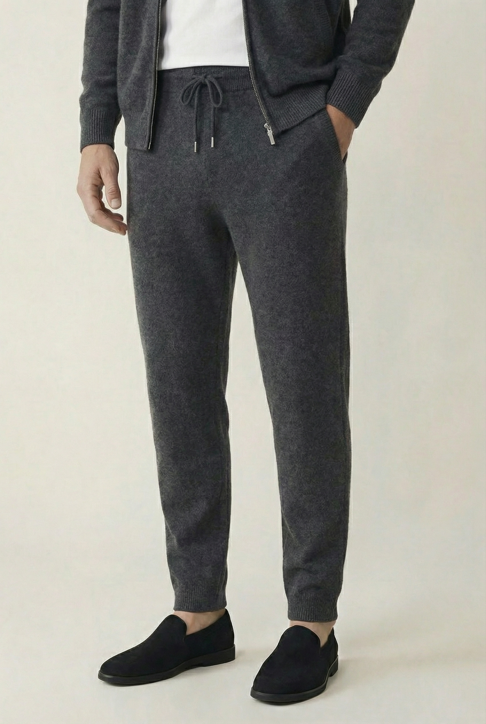 Premium Hooded Wool Zip Set - Charcoal Black