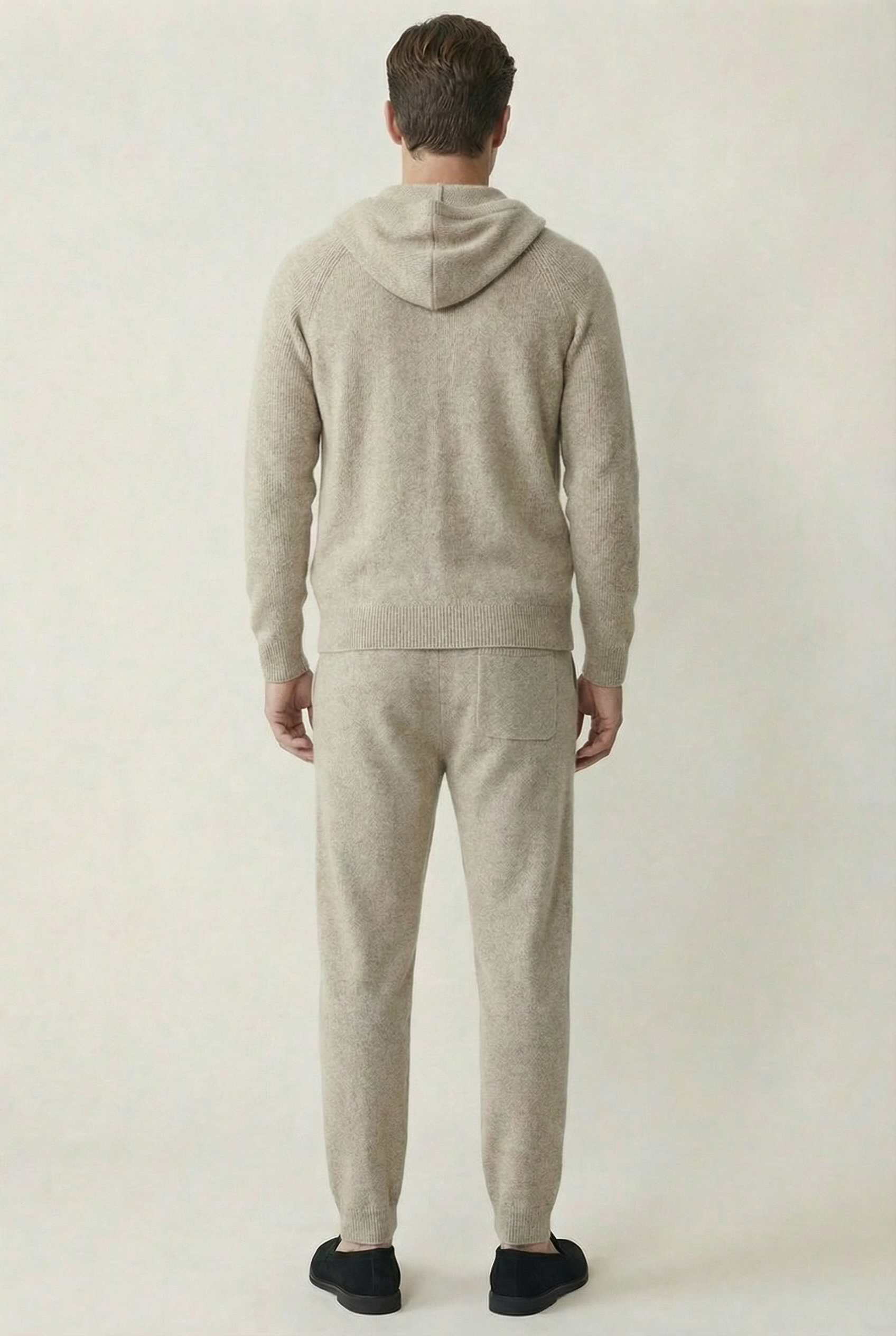 Premium Hooded Wool Zip Set - Sand