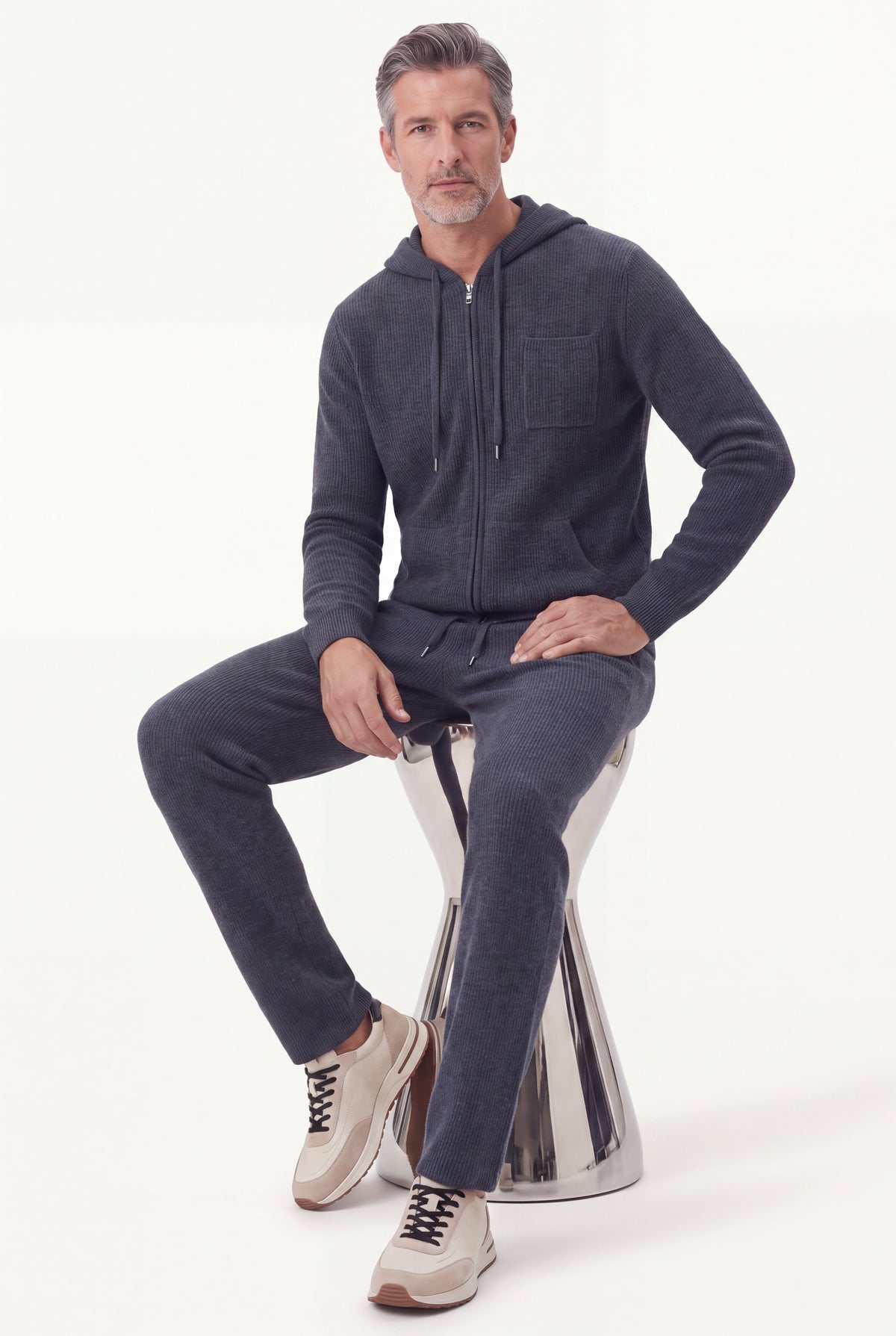 Elviro Cashmere Hooded Zip Set Blue