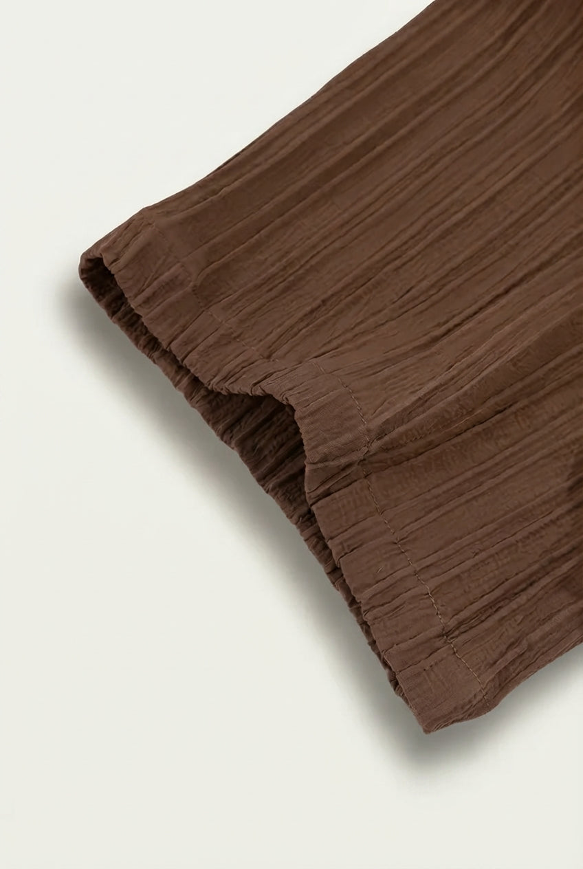 Linen Pleated Summer Set – Espresso Brown
