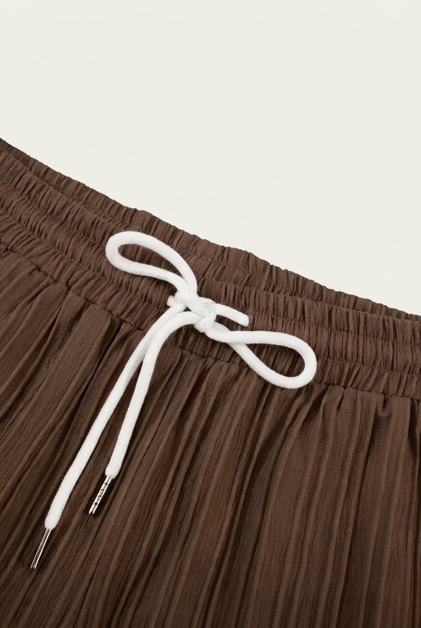 Linen Pleated Summer Set – Espresso Brown