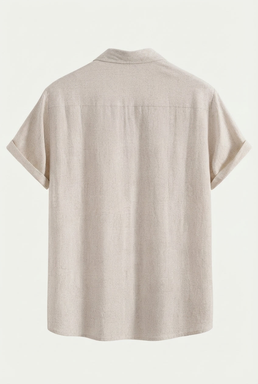 Linen Rayon Blend Button Up Shirt Beige