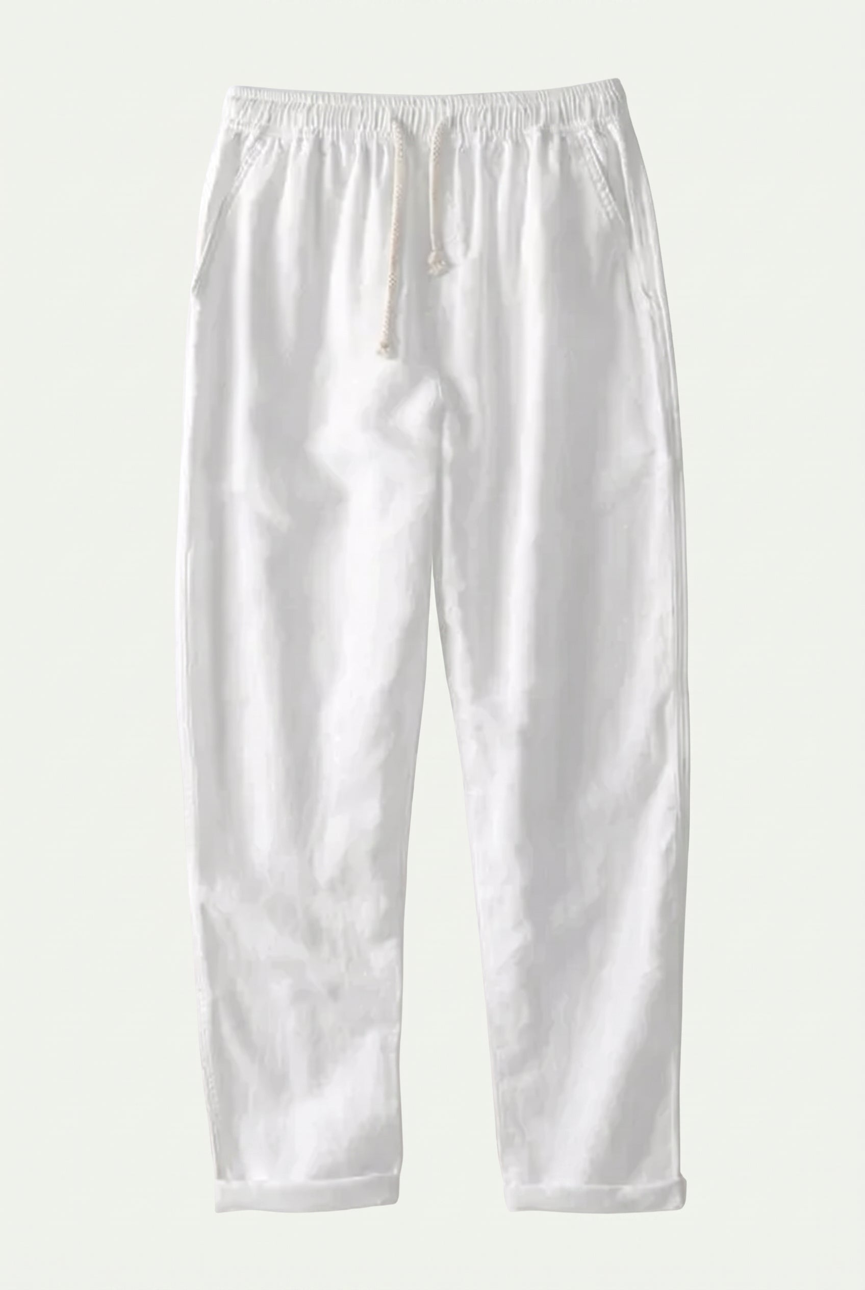 Linen Rayon Blend Up Shirt & Straight Leg Linen Pants White
