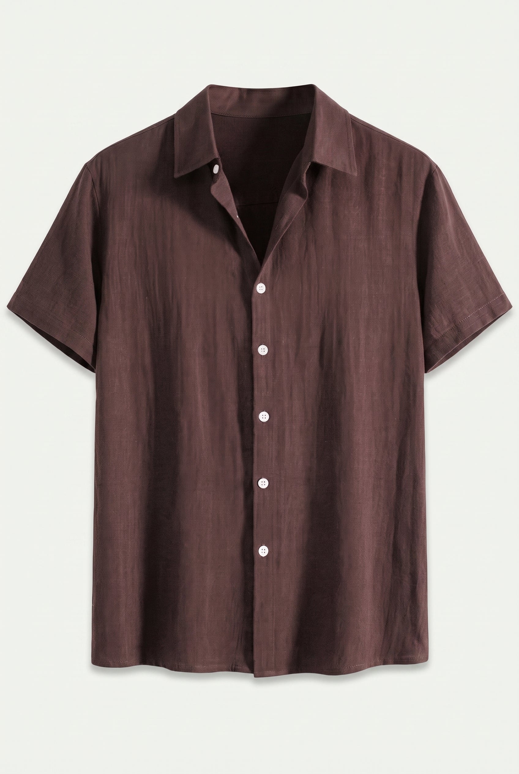 Linen Rayon Blend Up Shirt & Straight Leg Linen Pants Coffee