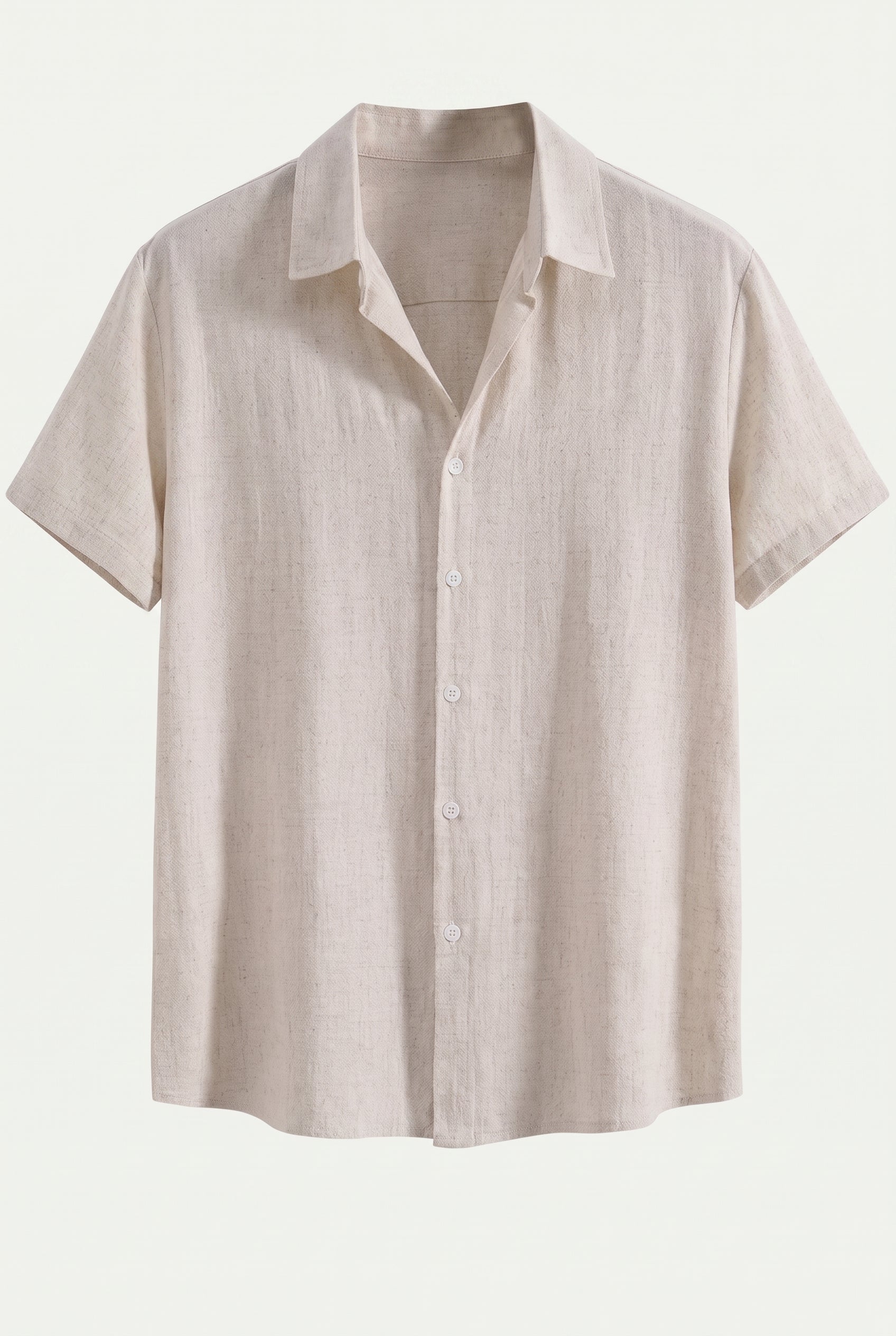 Linen Rayon Blend Up Shirt & Straight Leg Linen Pants Beige