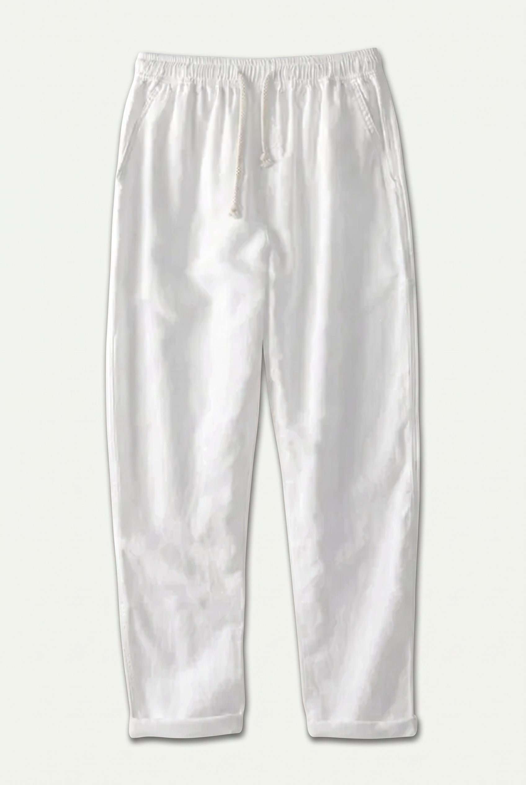 Linen Rayon Blend Up Shirt & Straight Leg Linen Pants Beige