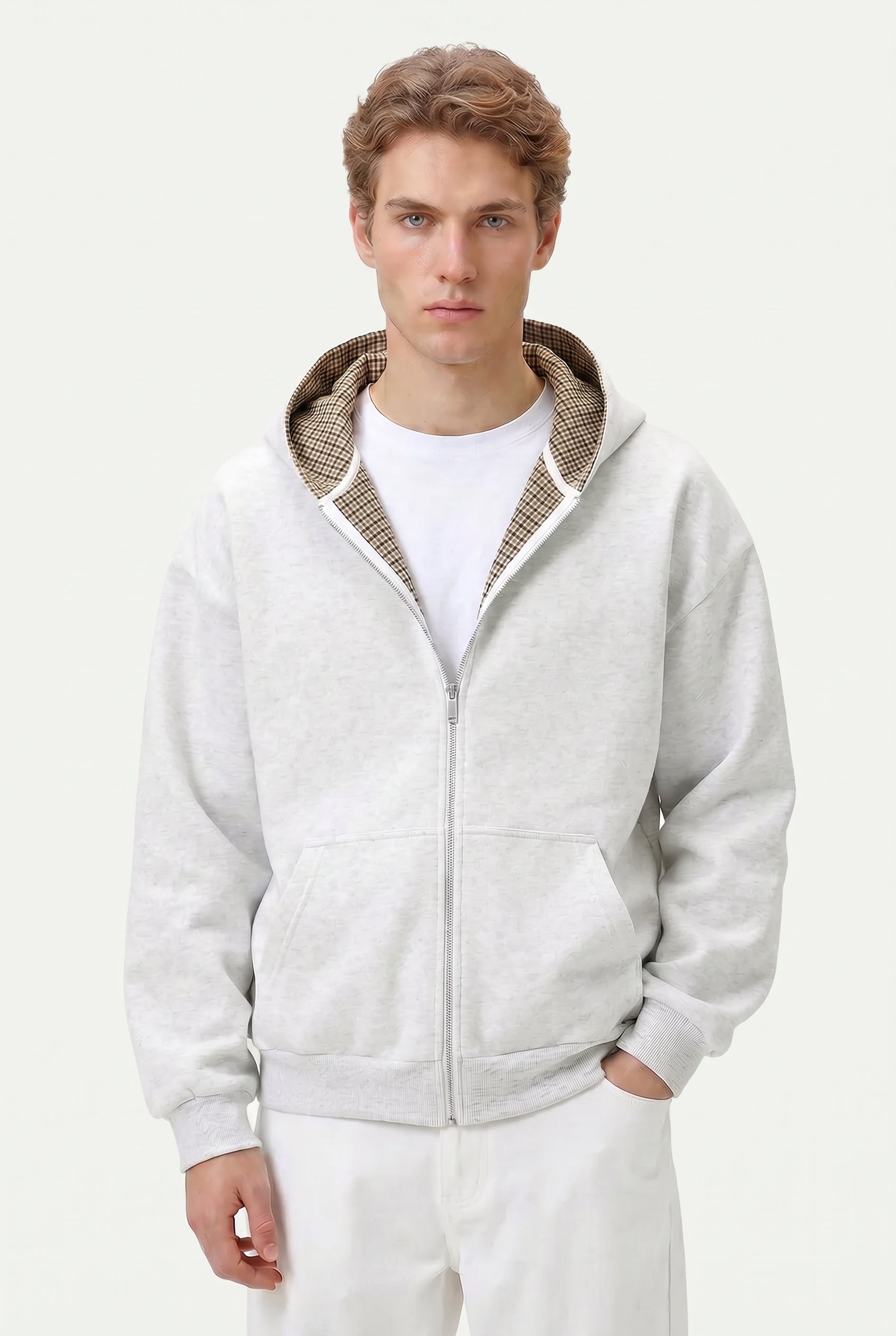 Lined Zip Hoodie Sweater Grey