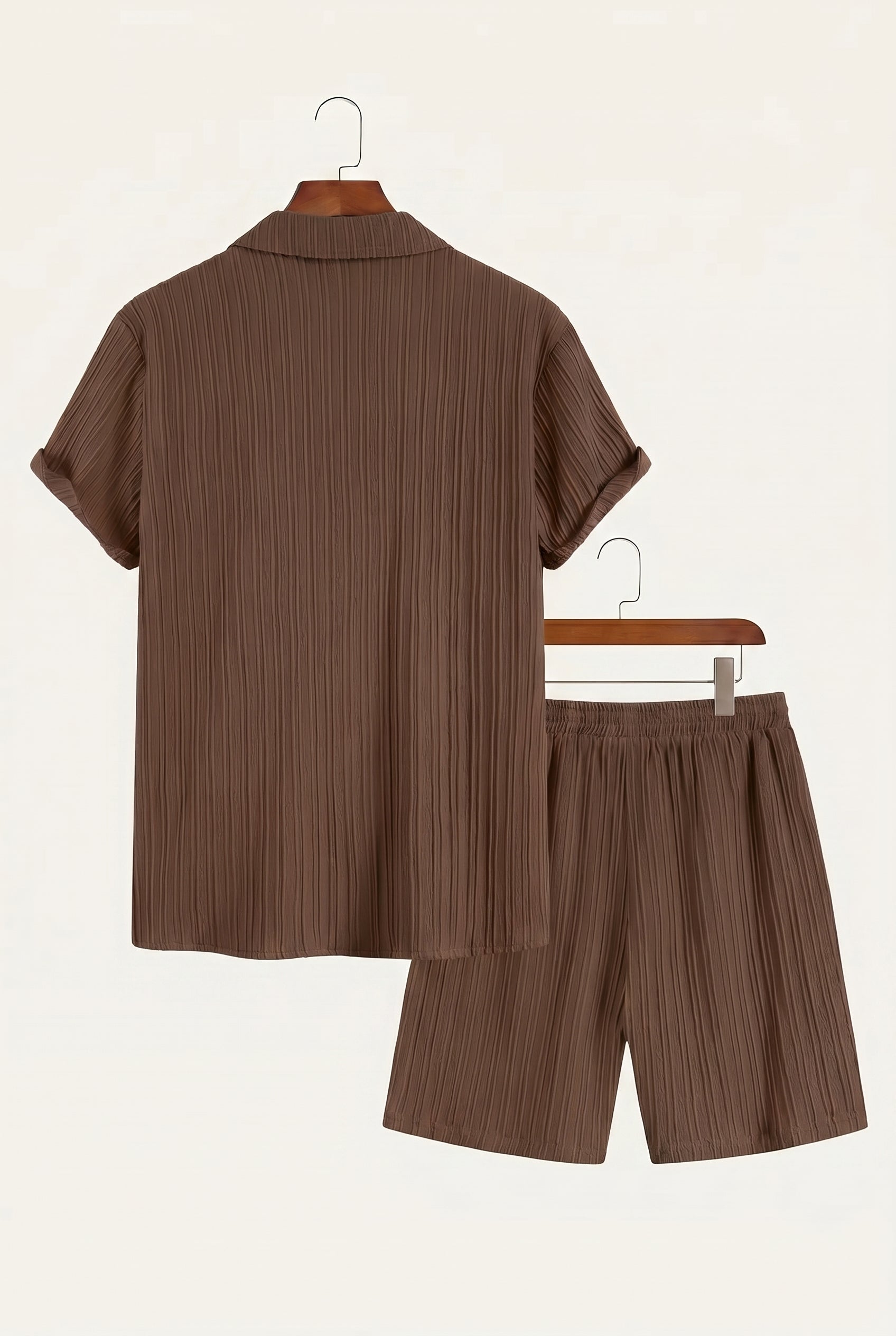 Linen Pleated Summer Set – Espresso Brown