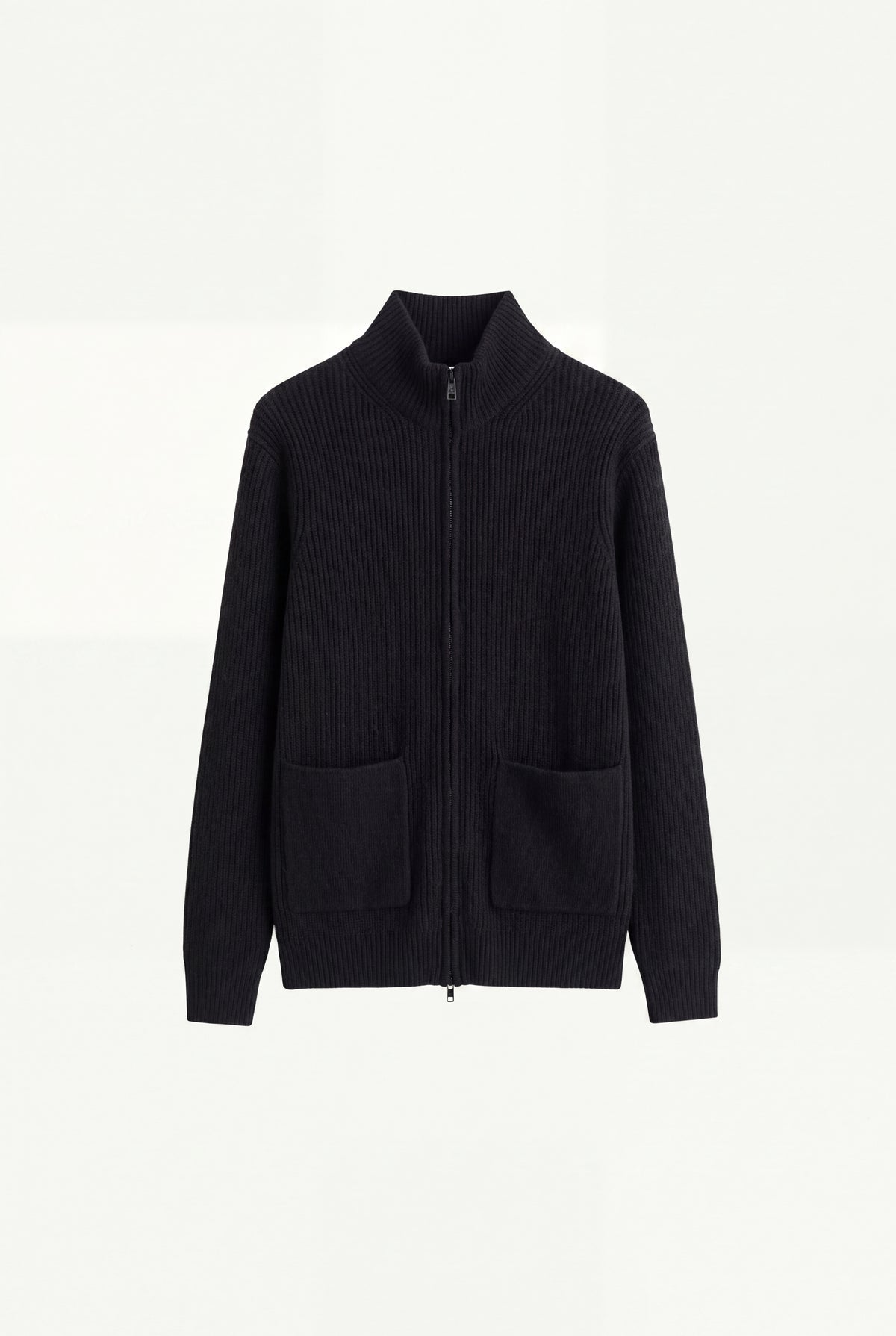 Mirsino Rib Knit Zip Cardigan Black