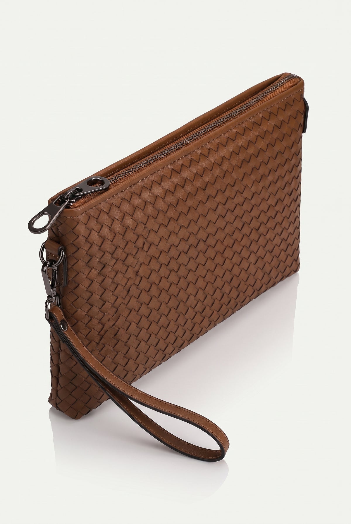 Mirsino Woven Leather Clutch - Brown
