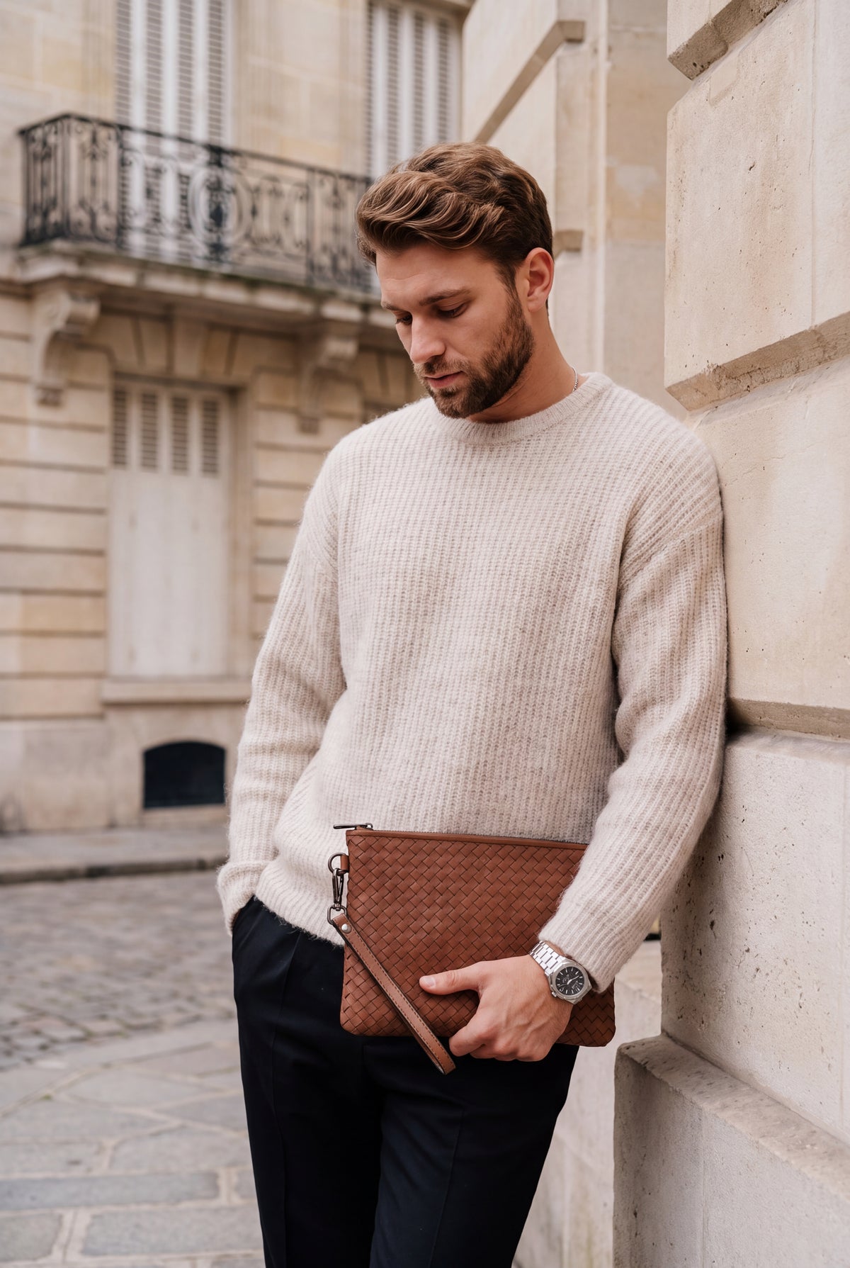 Mirsino Woven Leather Clutch - Brown