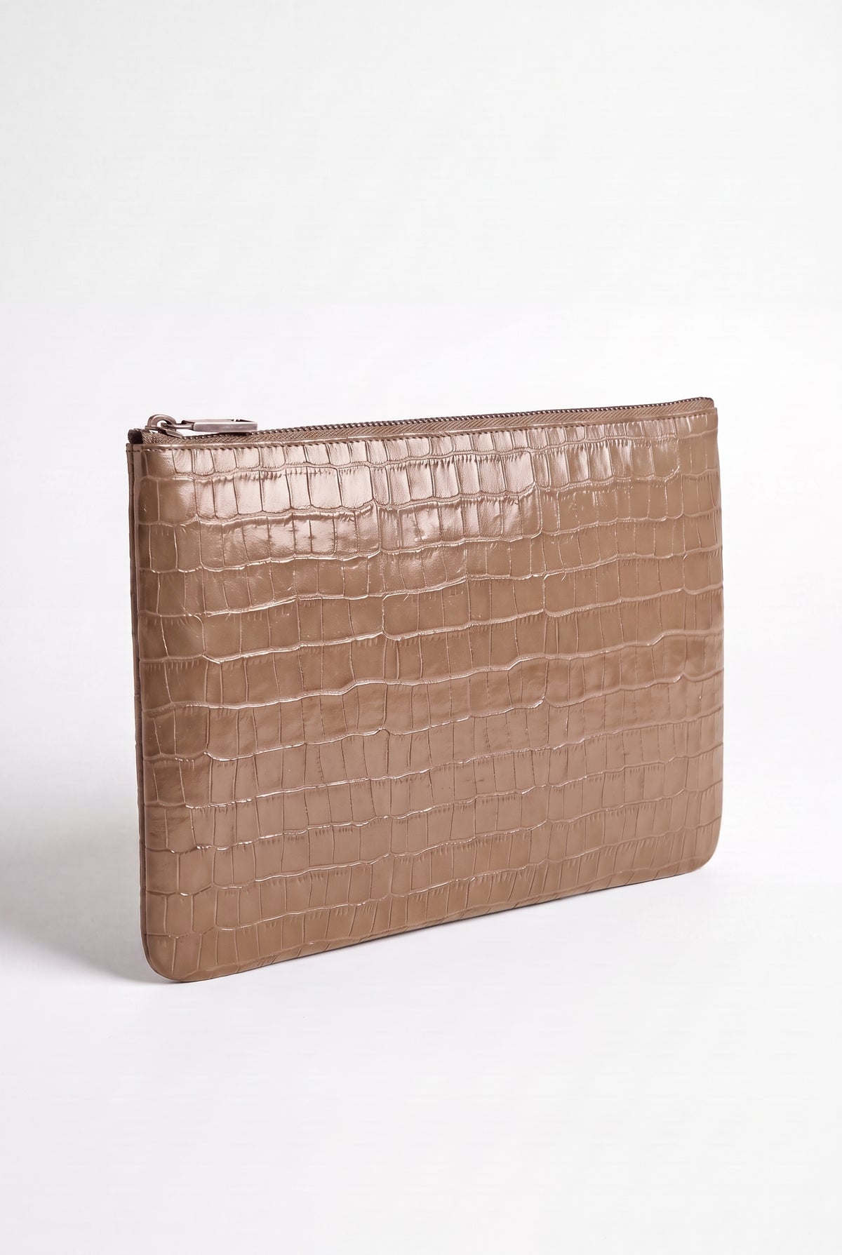 Mirsino Crocodile Embossed Pouch | Beige