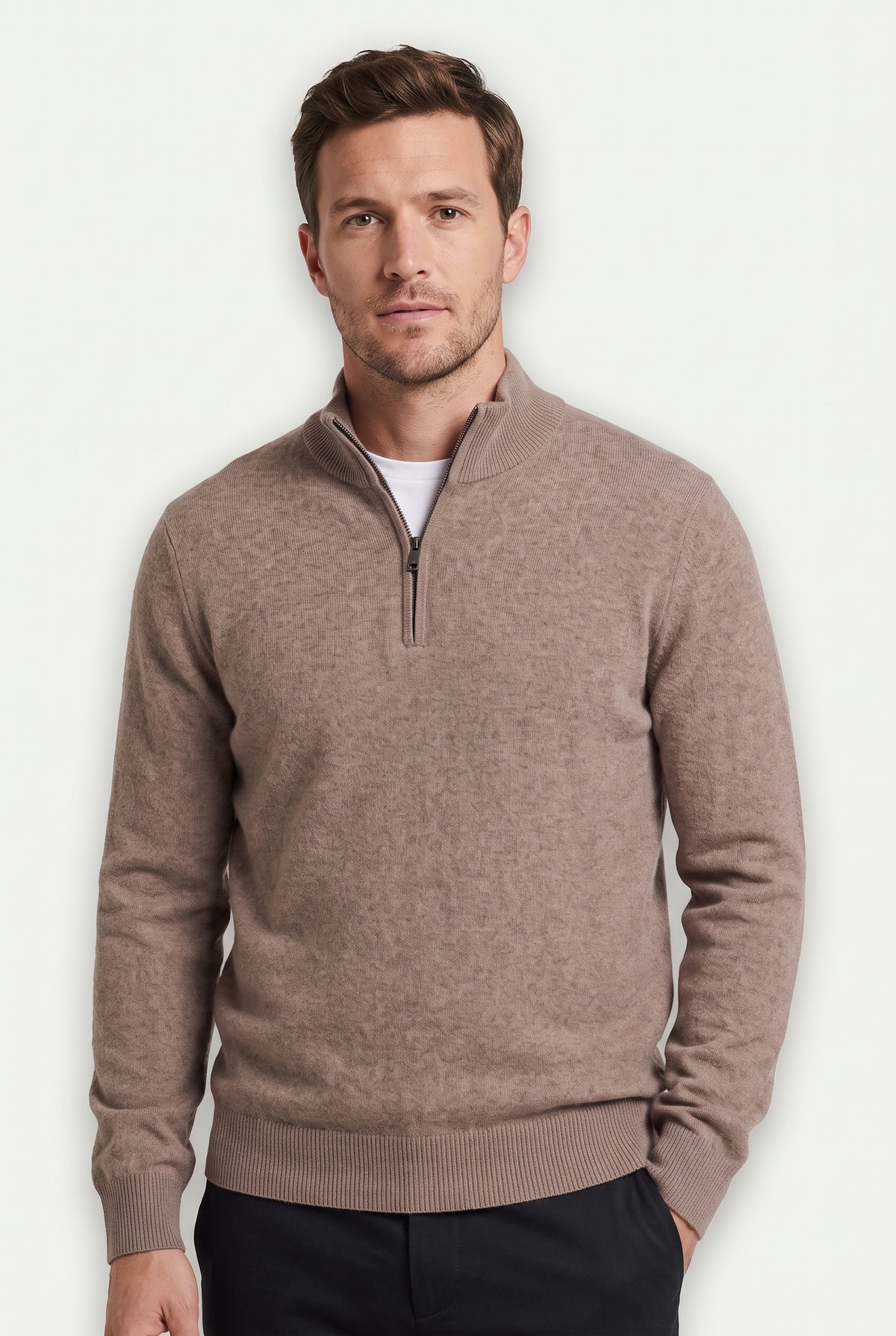Mirsino Finest Cashmere 1/4 Zip Jumper - Beige