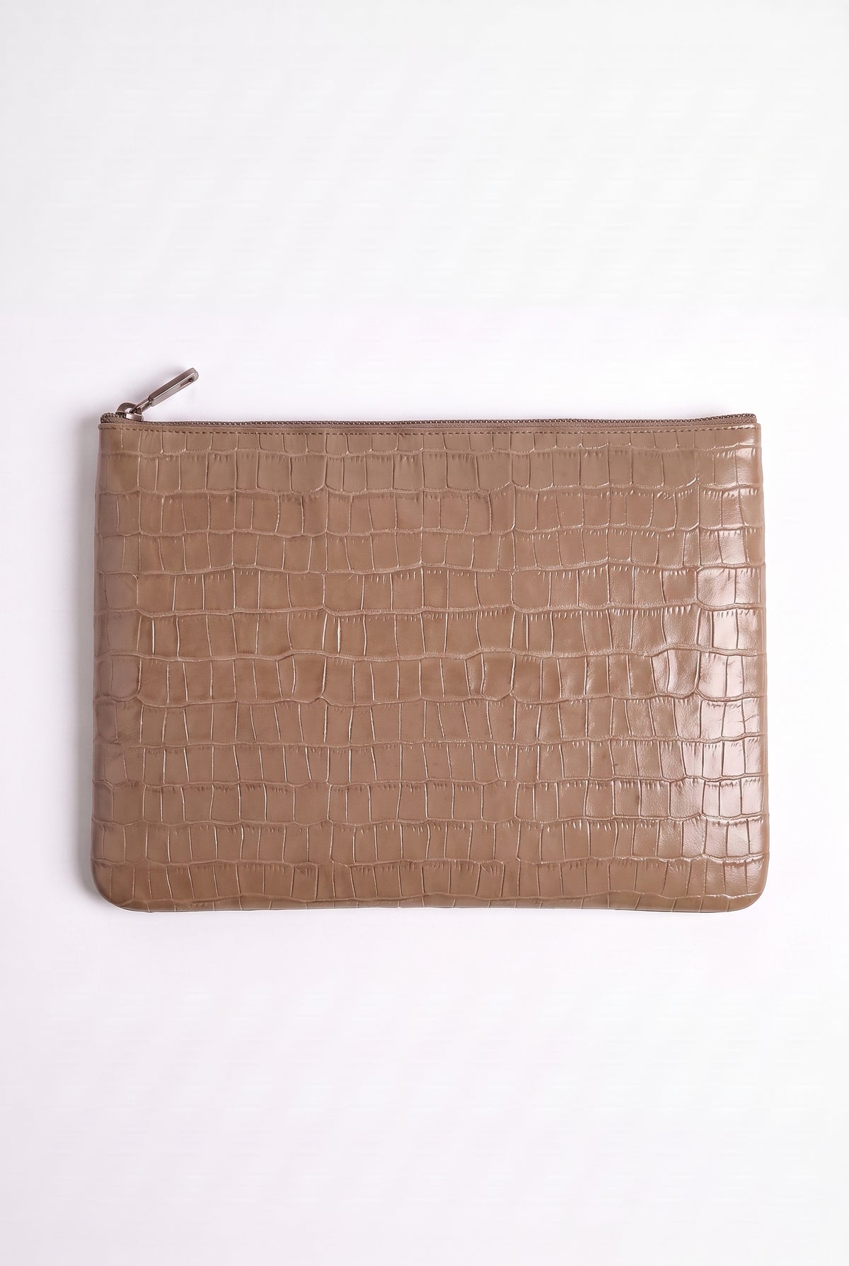 Mirsino Crocodile Embossed Pouch | Beige
