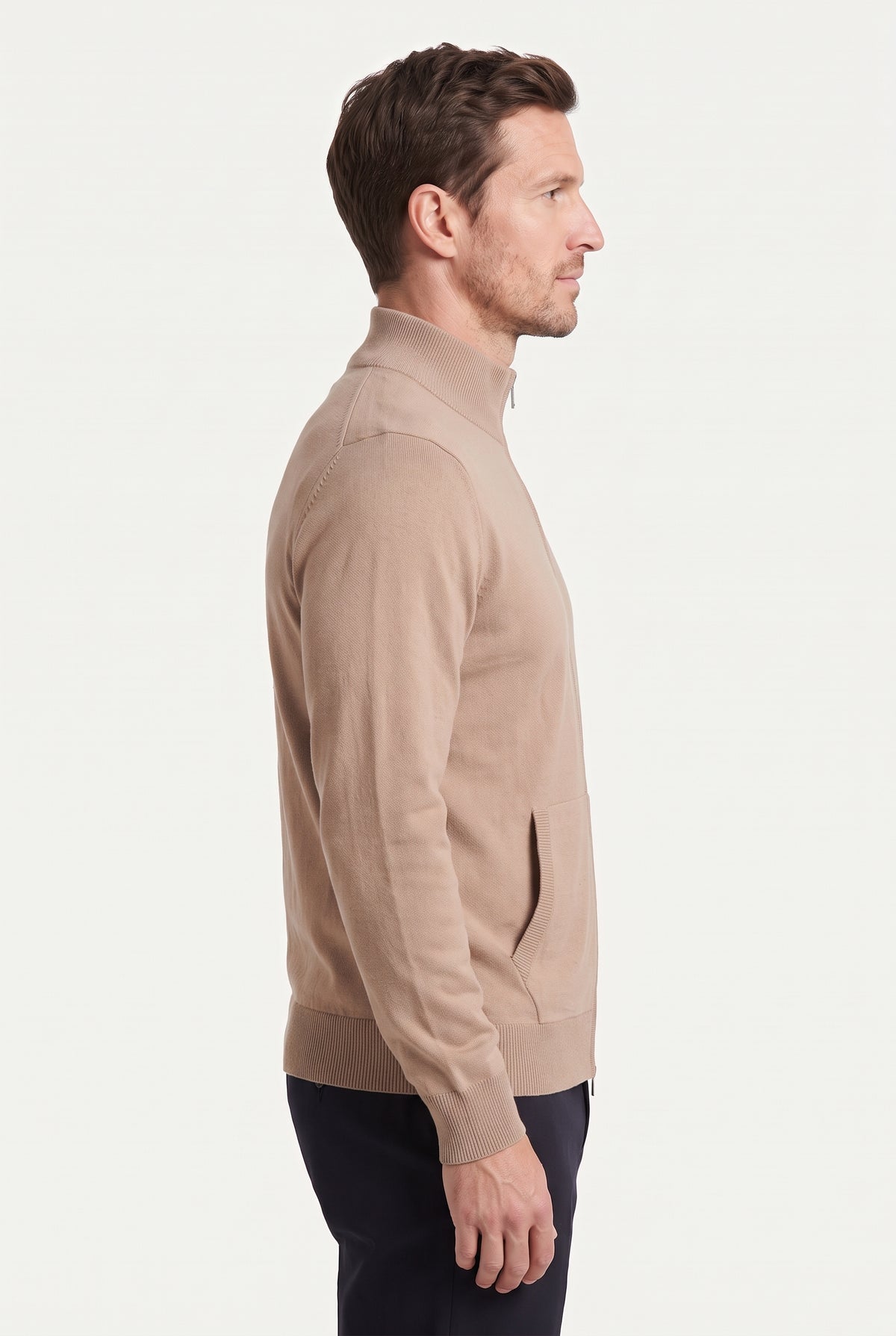 Mongolian Cashmere Full Zip Sweater Beige