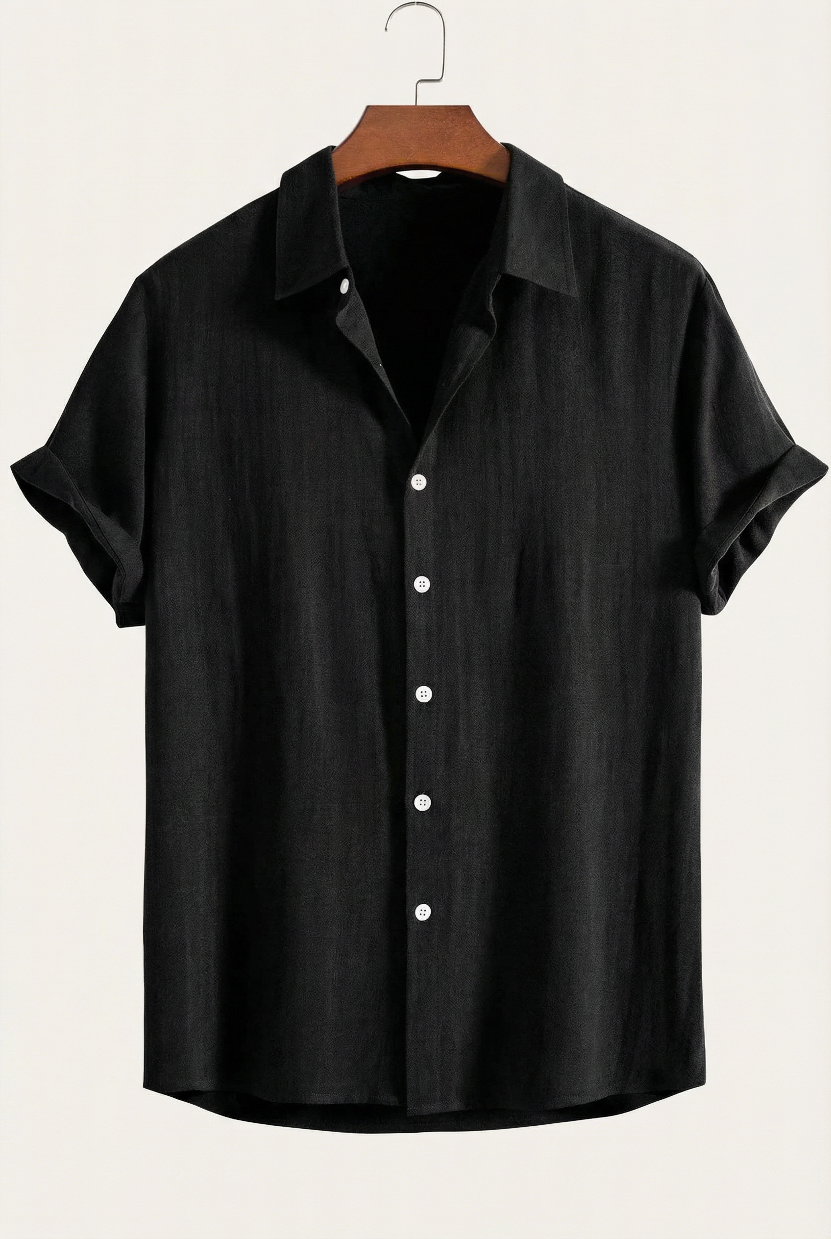 Linen Rayon Blend Button Up Shirt Black