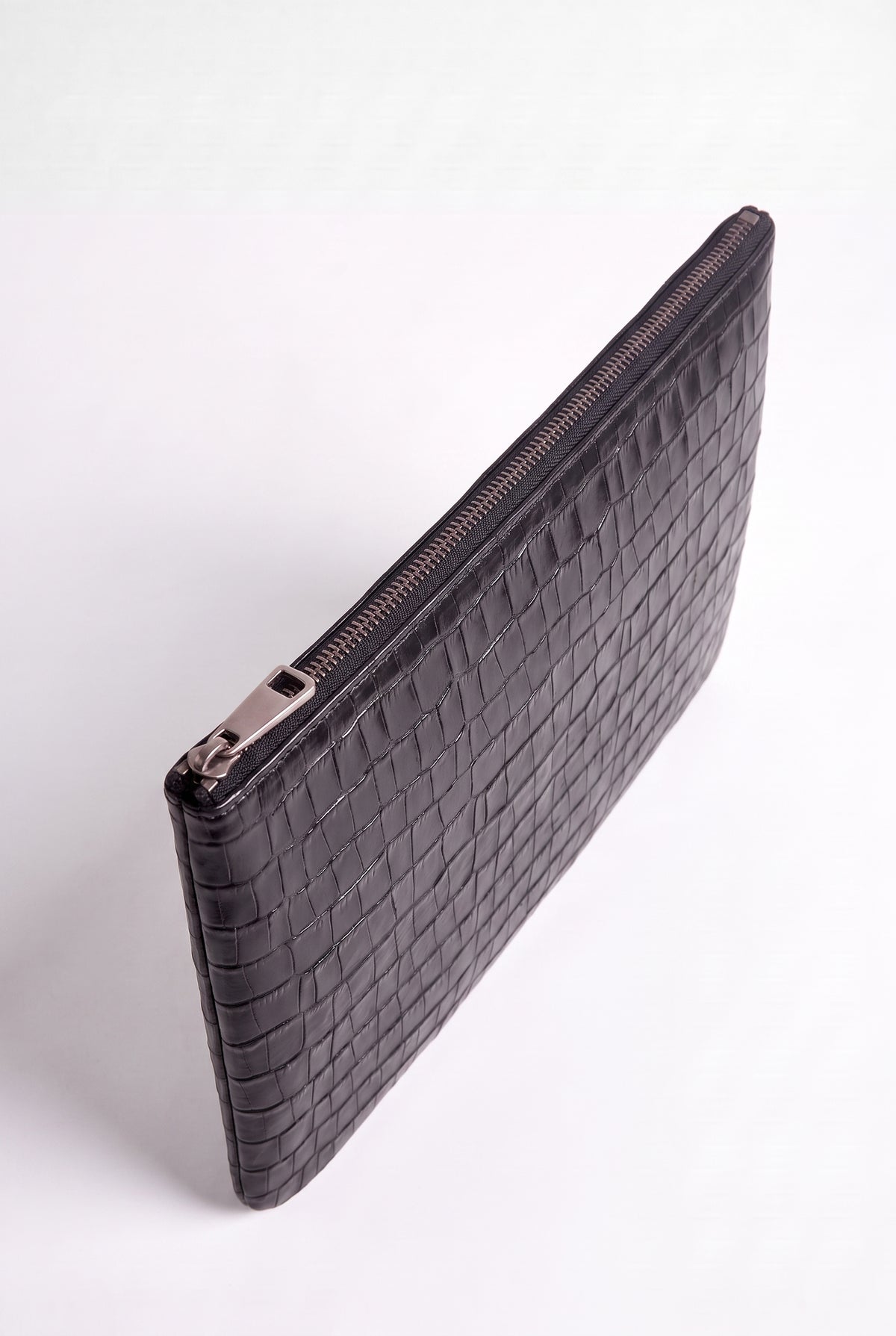Mirsino Crocodile Embossed Pouch | Black