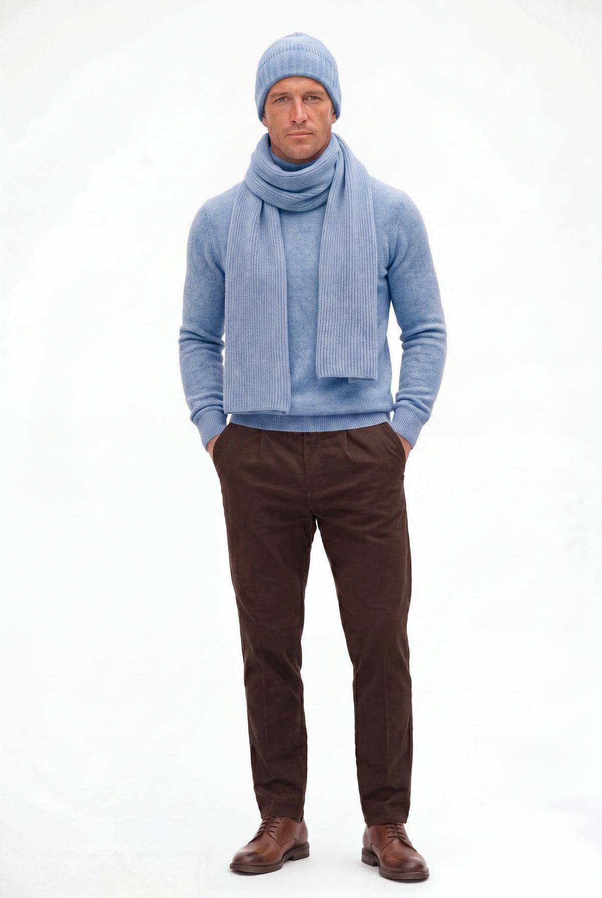 Light Blue Merino Wool Winter Set