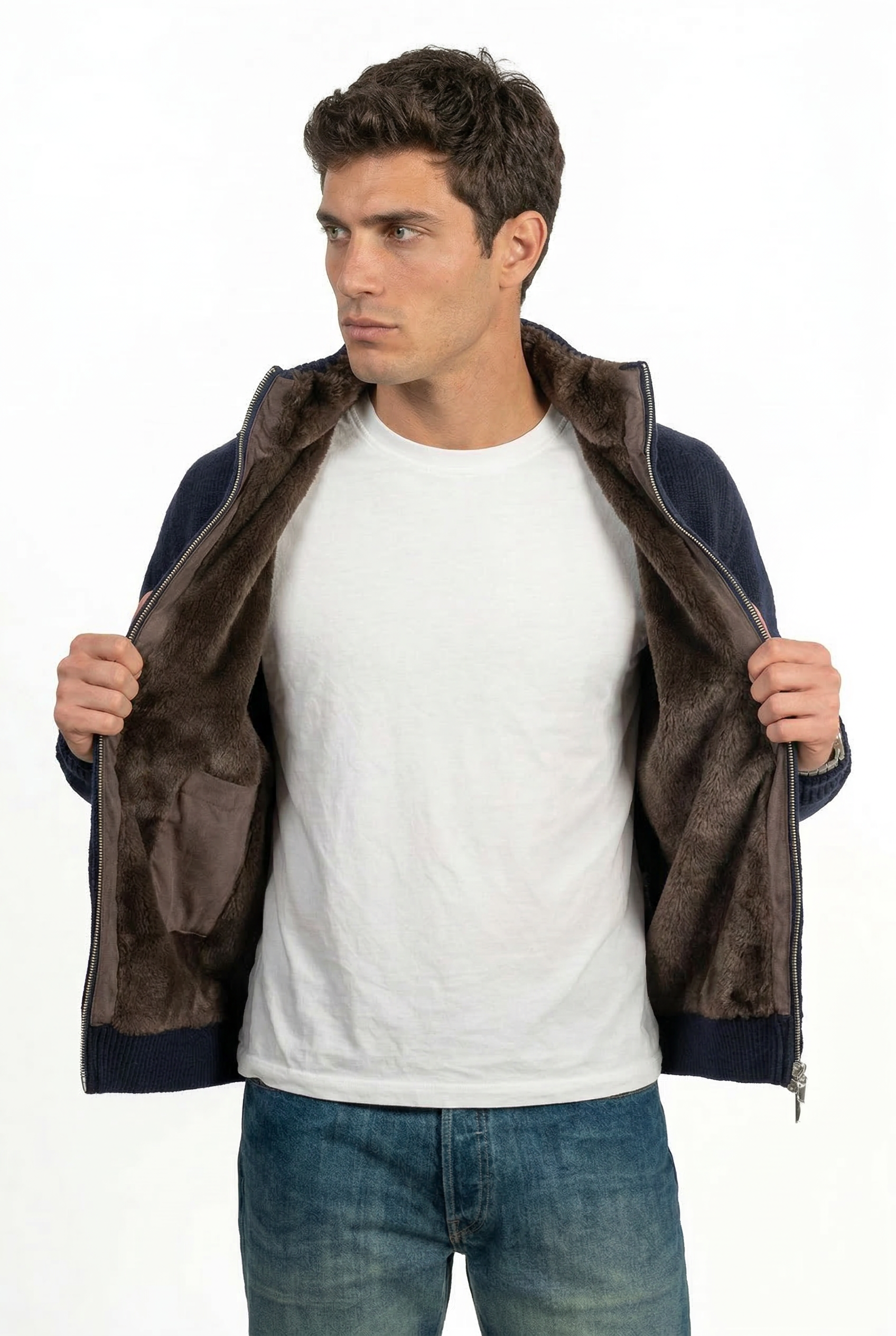 Full Fur lined Cardigan | Navy