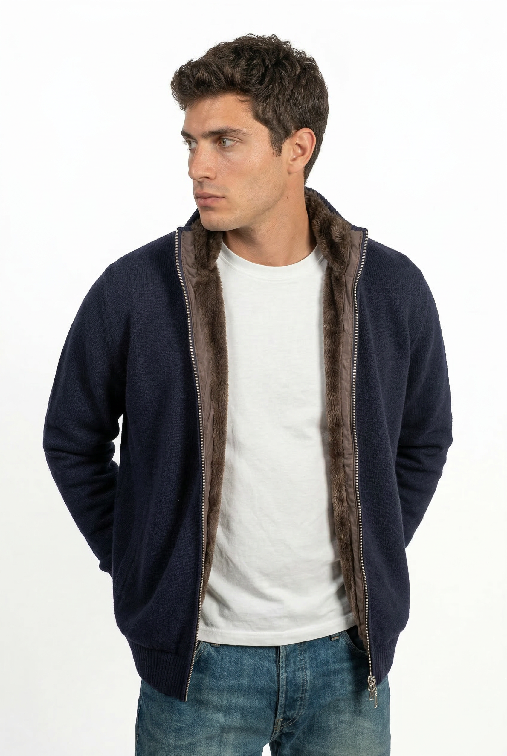 Full Fur lined Cardigan | Navy