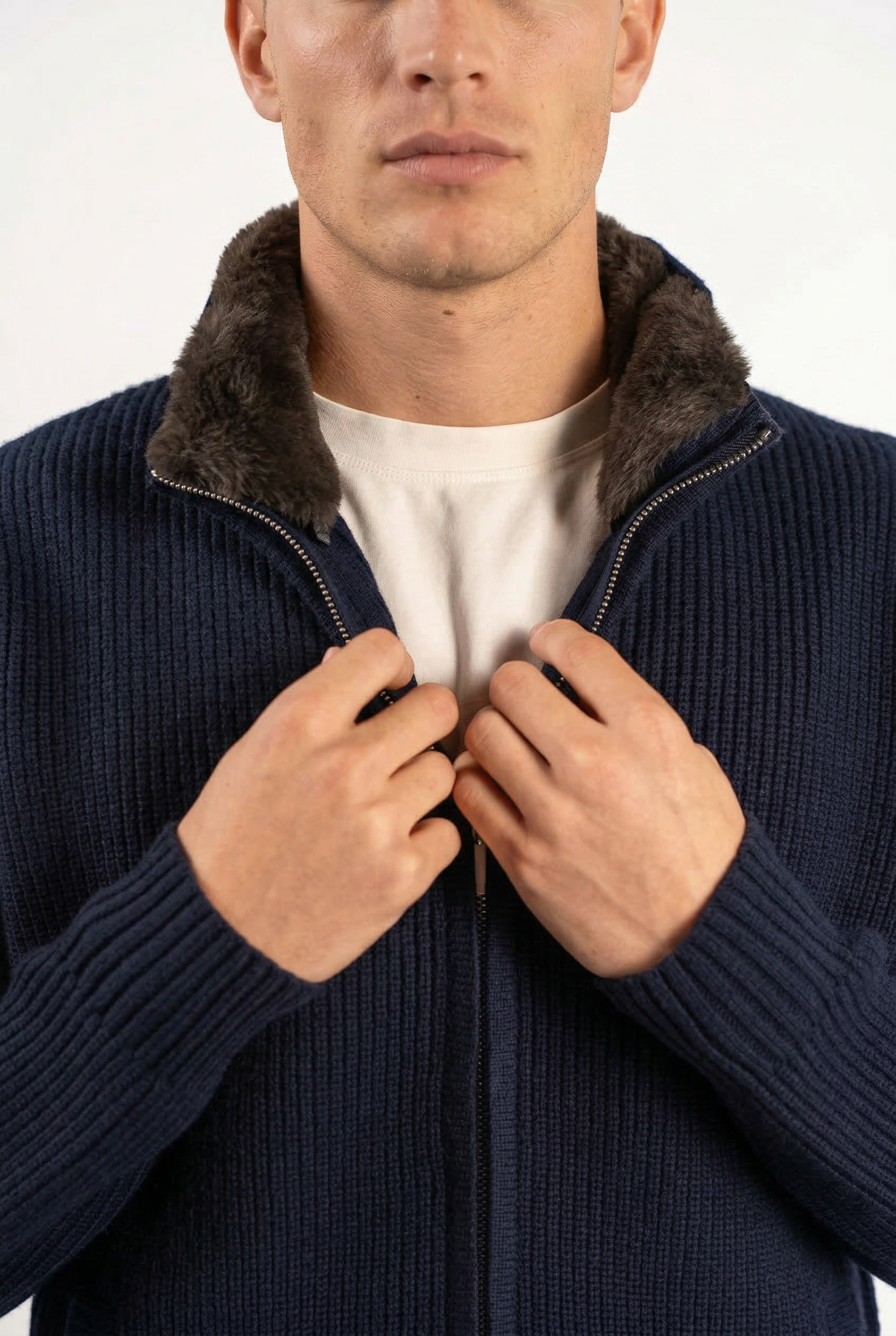 Fur Collar Wool Blouson Navy