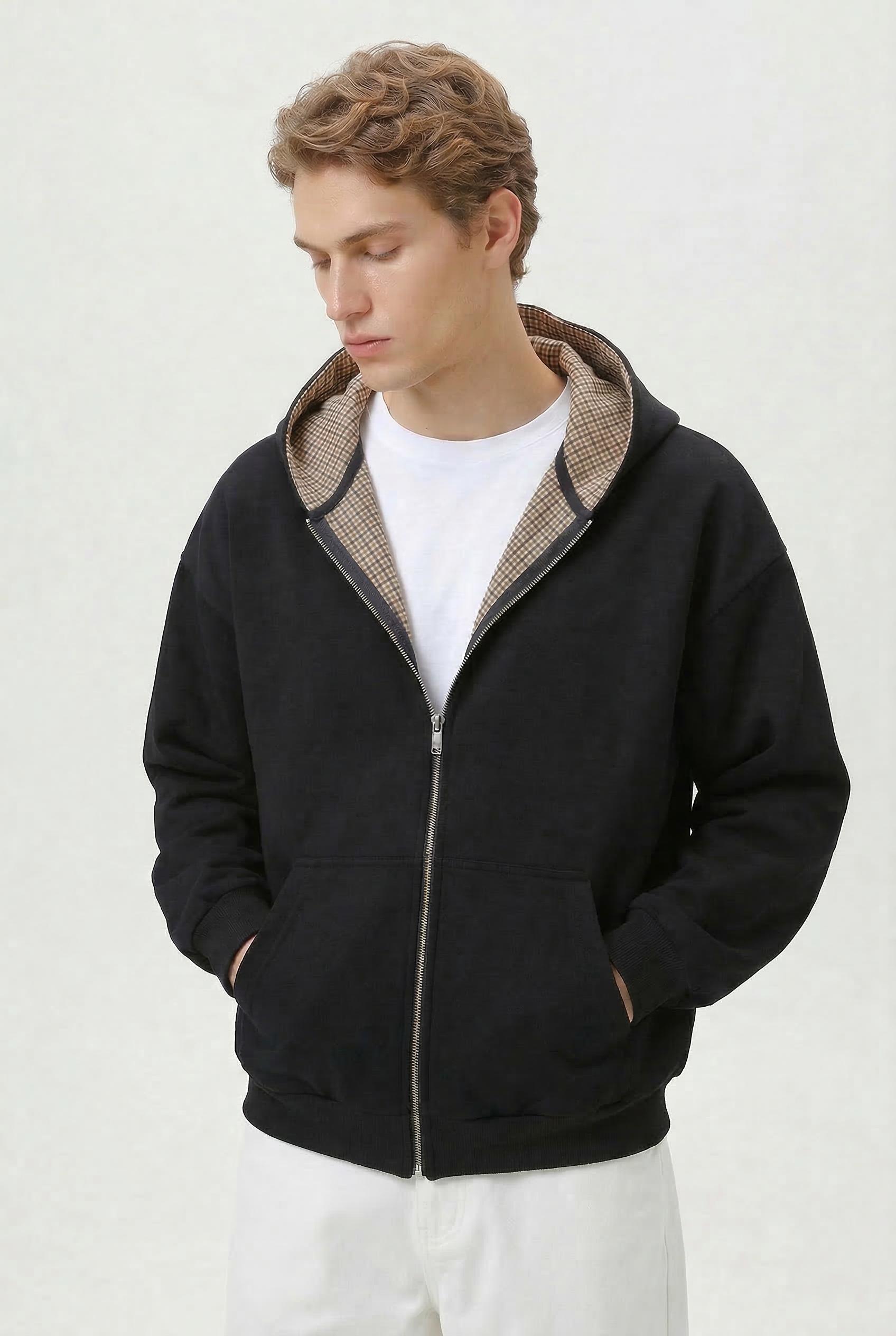 Lined Zip Hoodie Sweater Black
