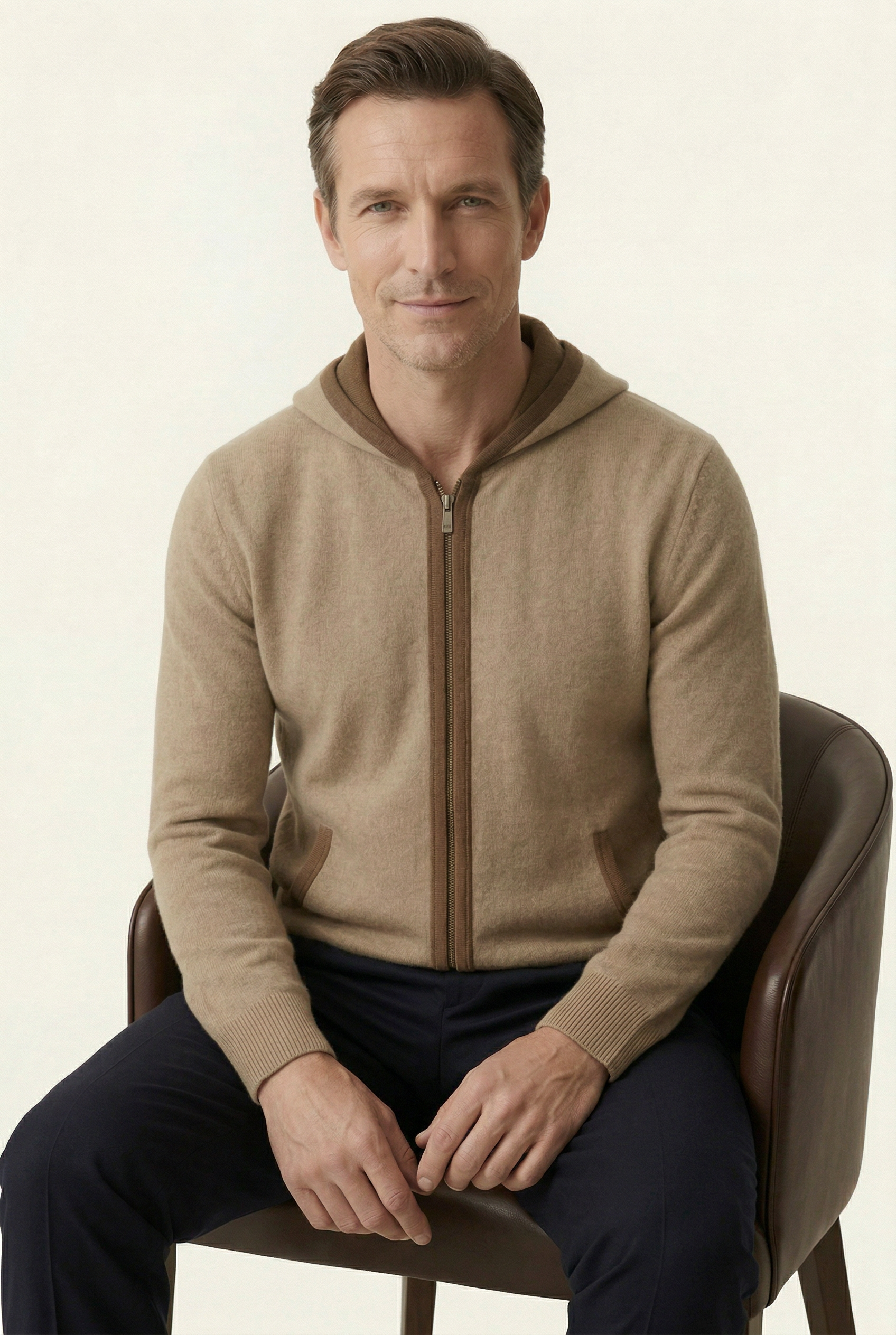 Cashmere Hooded Cardigan Brown