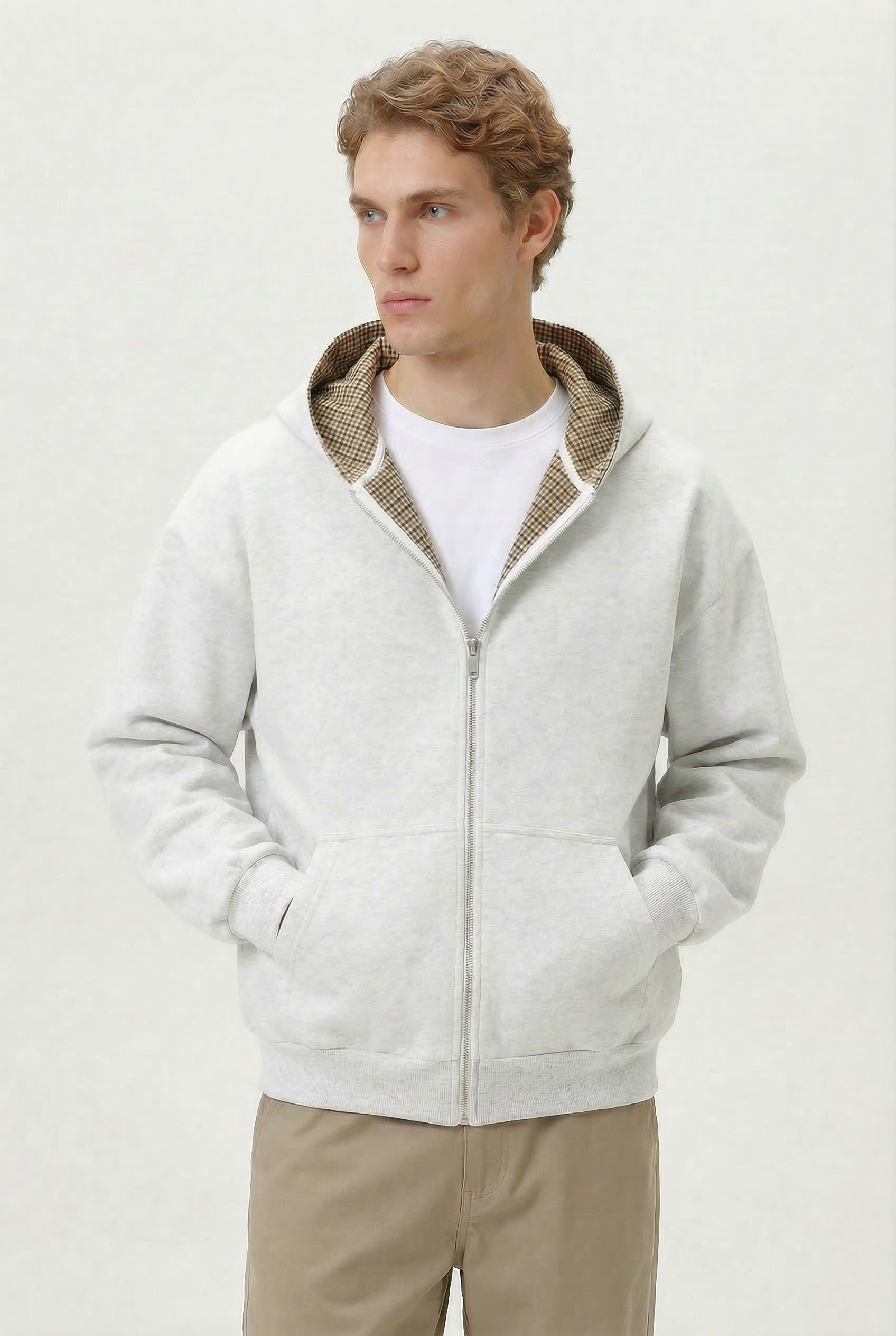 Lined Zip Hoodie Sweater Grey