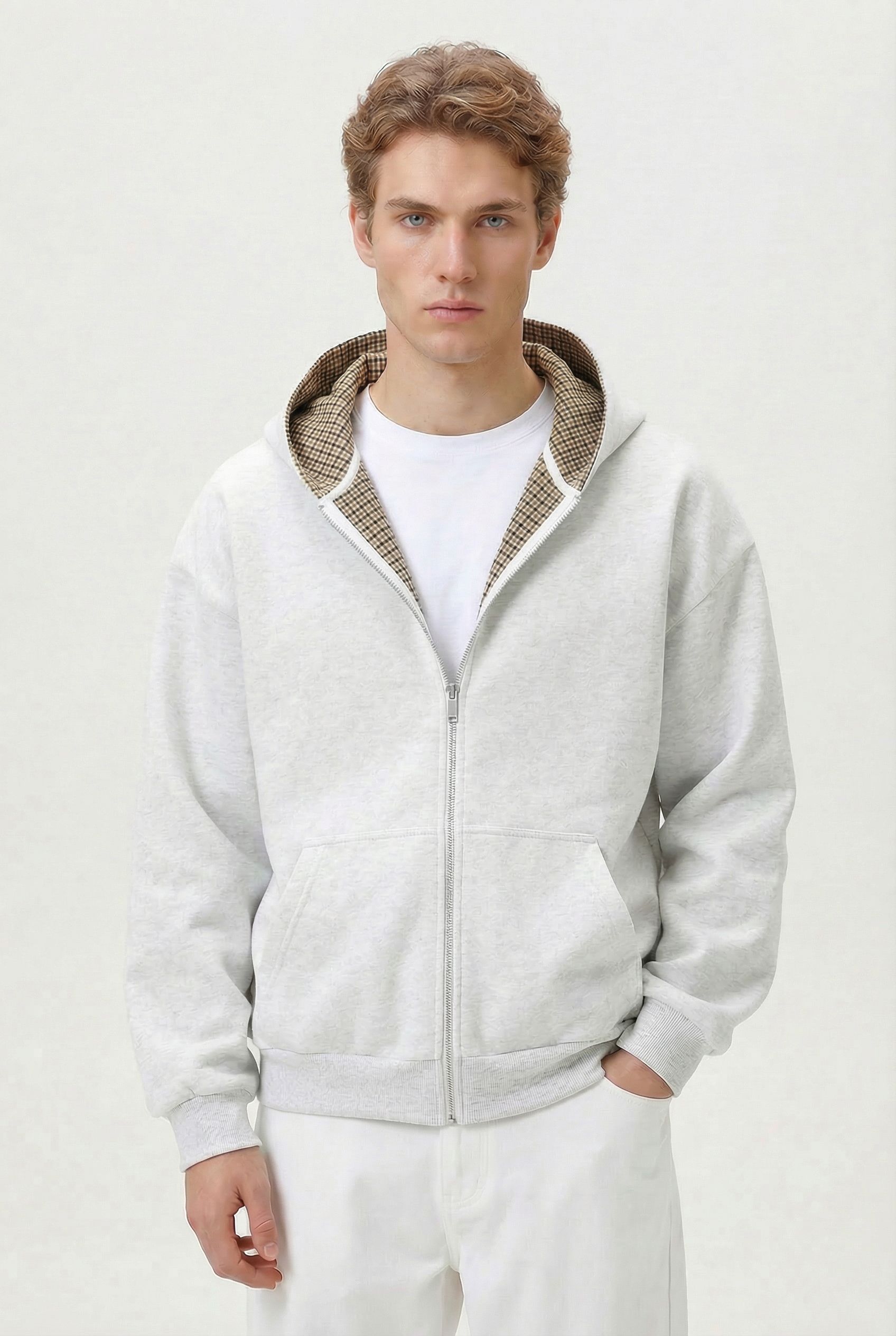 Lined Zip Hoodie Sweater Grey