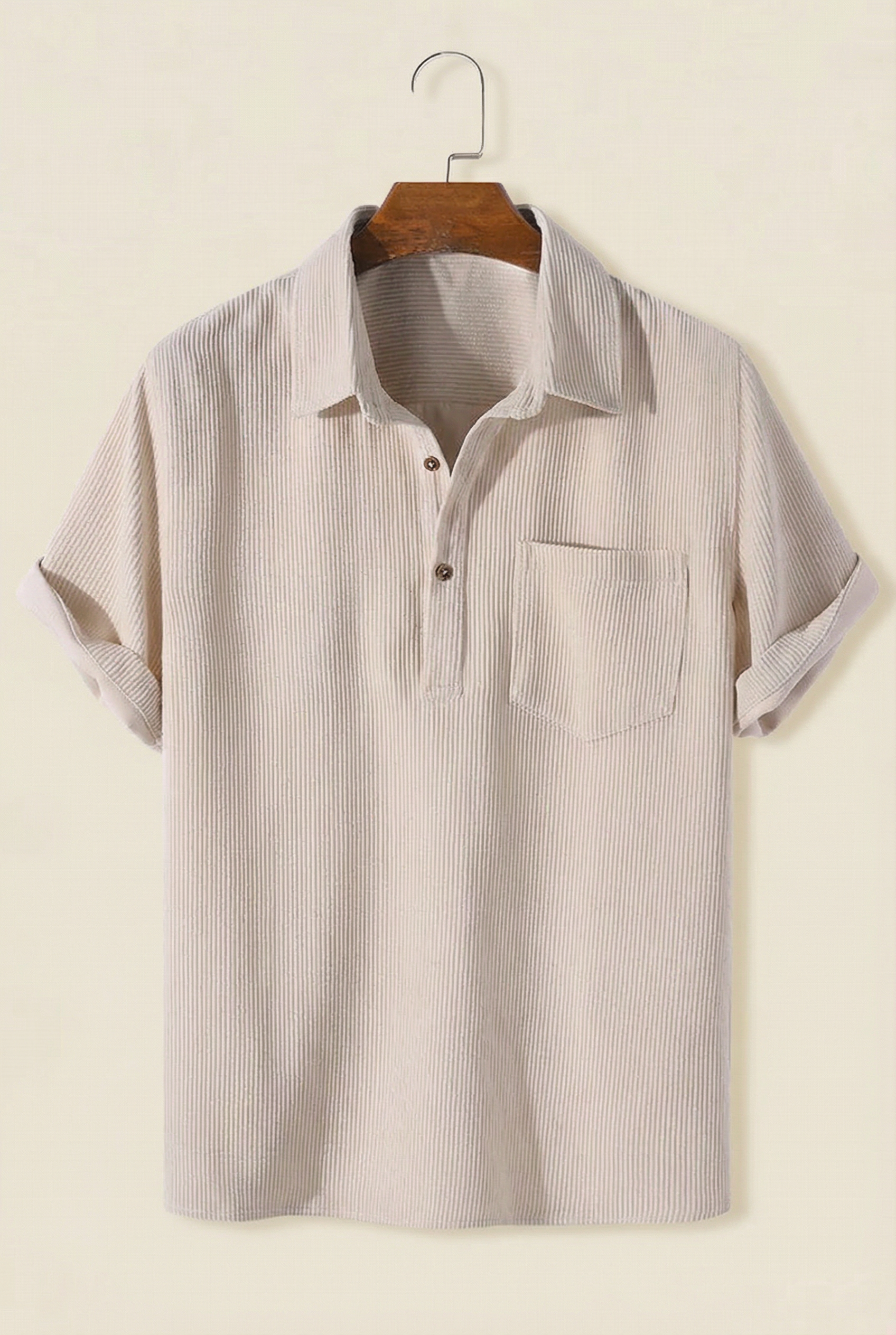 Corduroy Solid Short Sleeve Beige