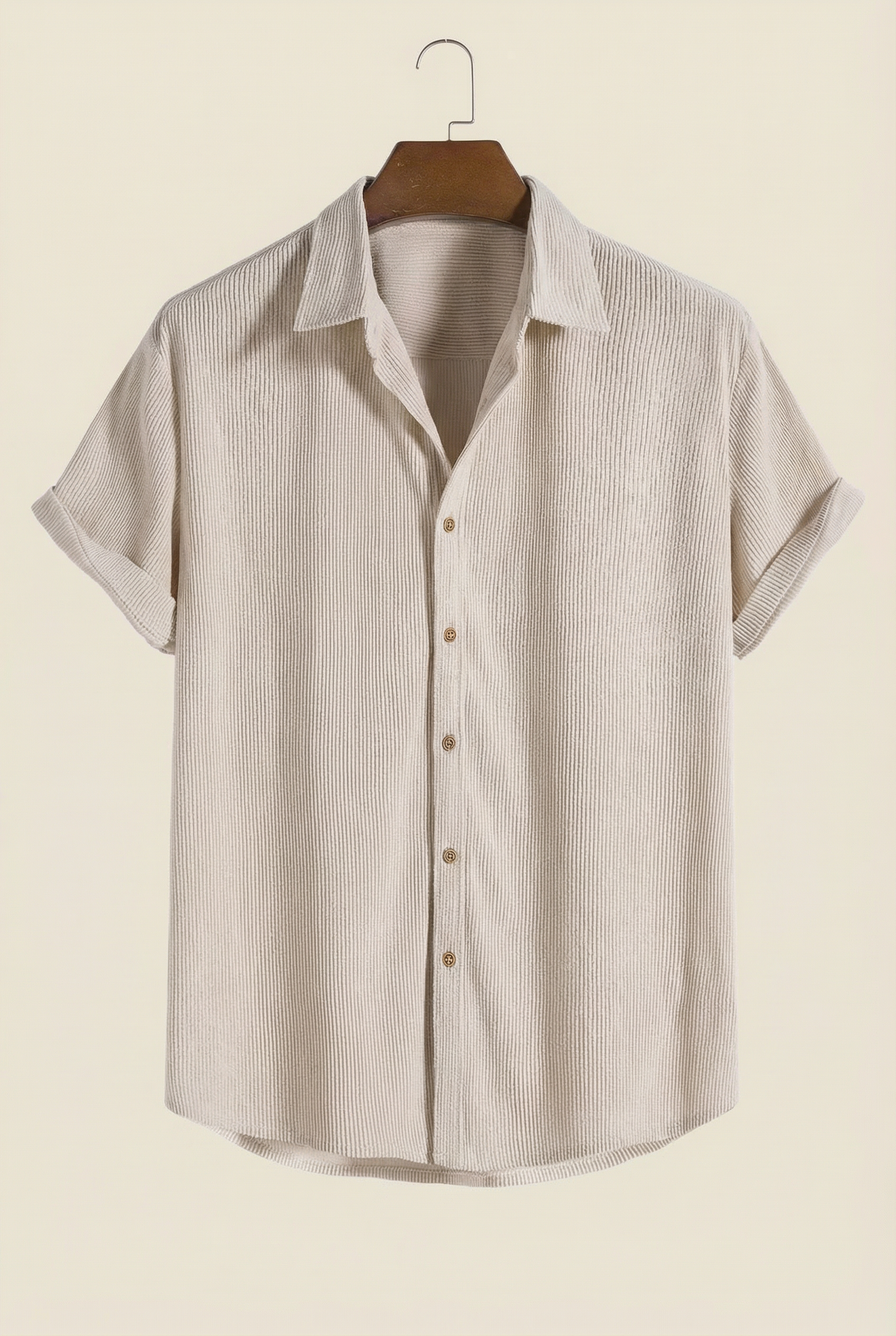 Corduroy Button Up Short Sleeved Shirt Beige