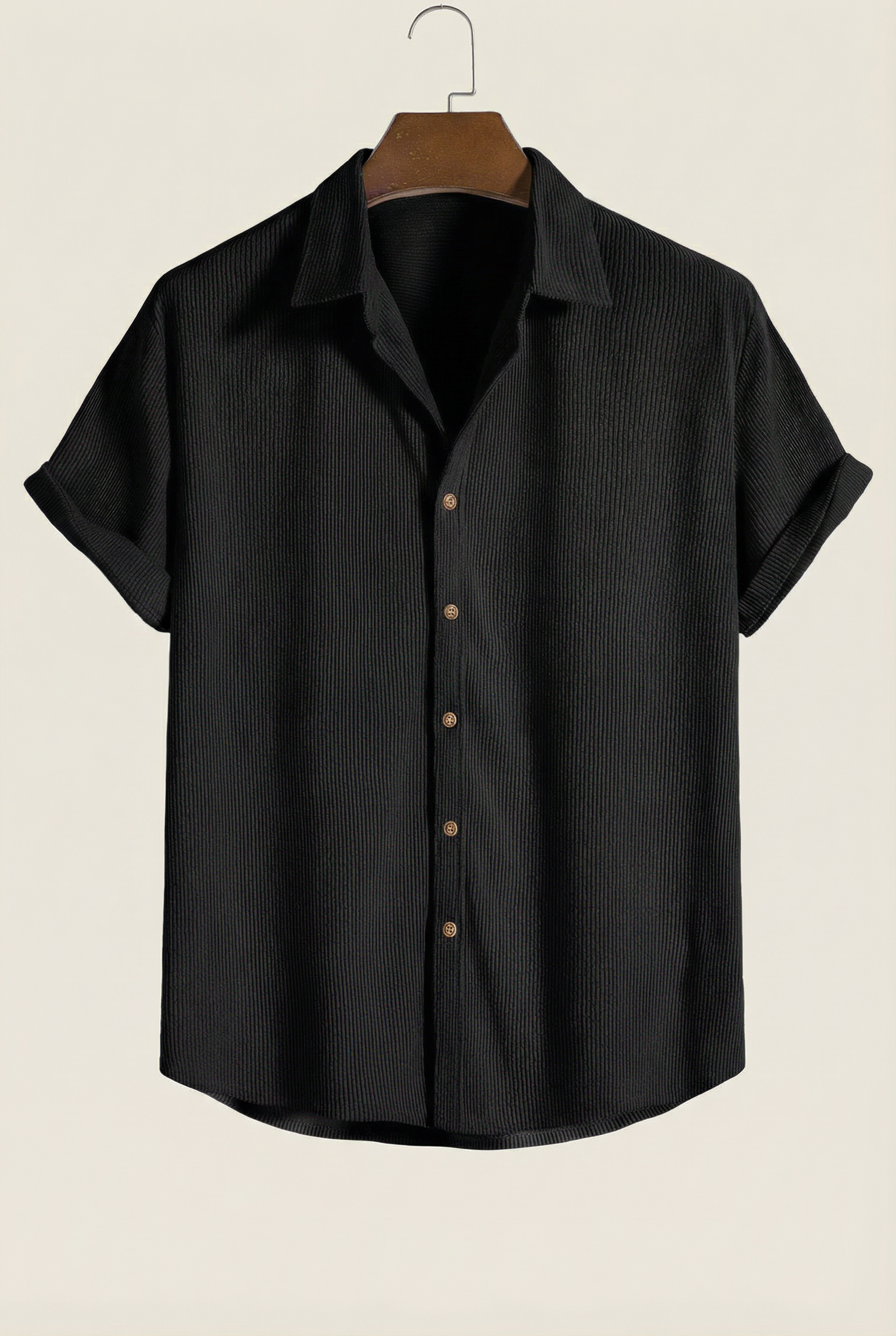 Corduroy Button Up Short Sleeved Shirt Black