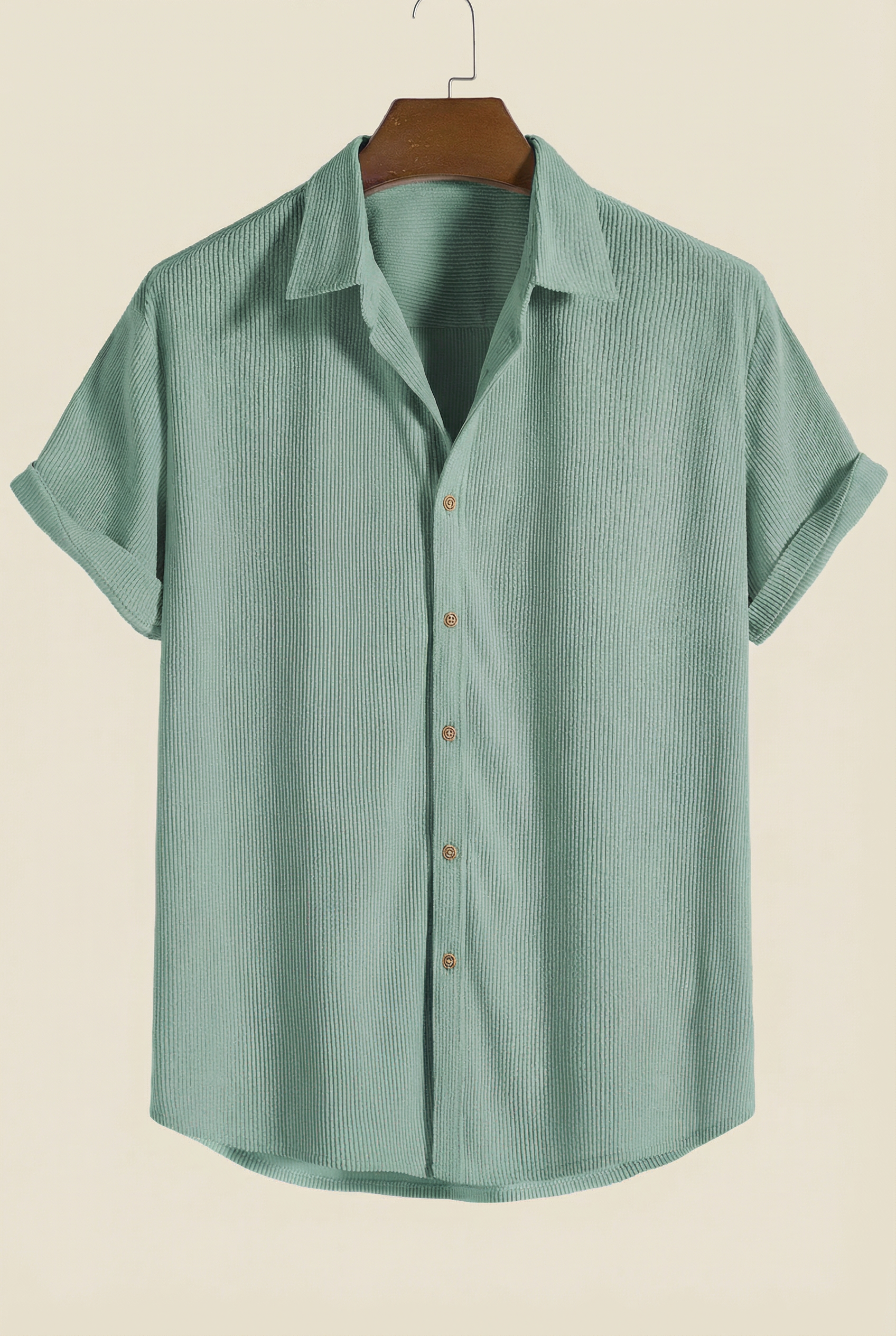 Corduroy Button Up Short Sleeved Shirt Green