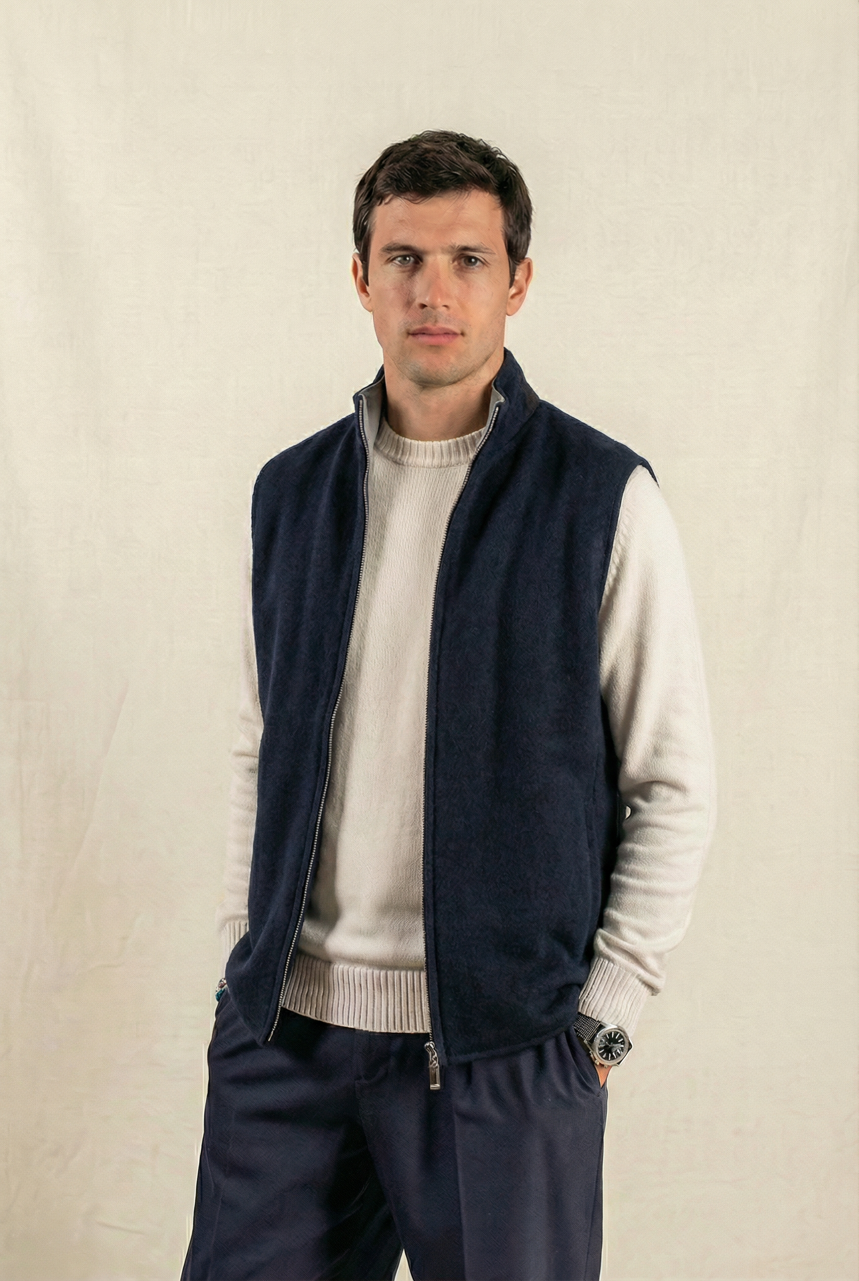 Reversible Wool Gilet Navy/Grey