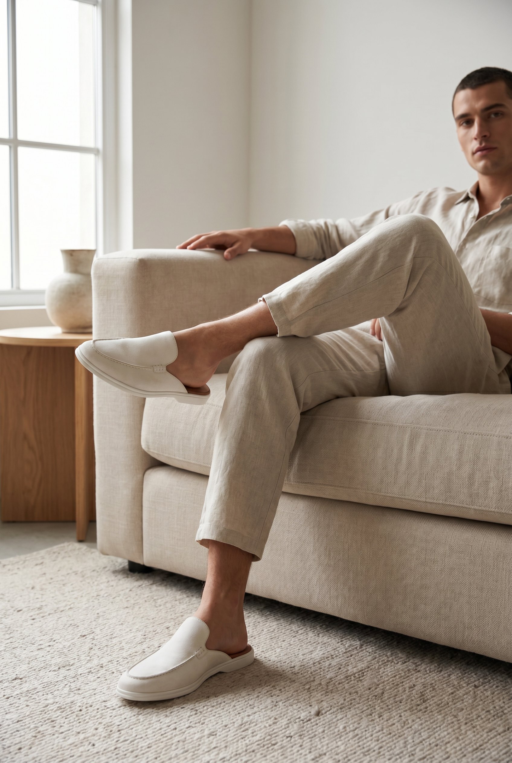 Yacht Loafer Suede Mule White