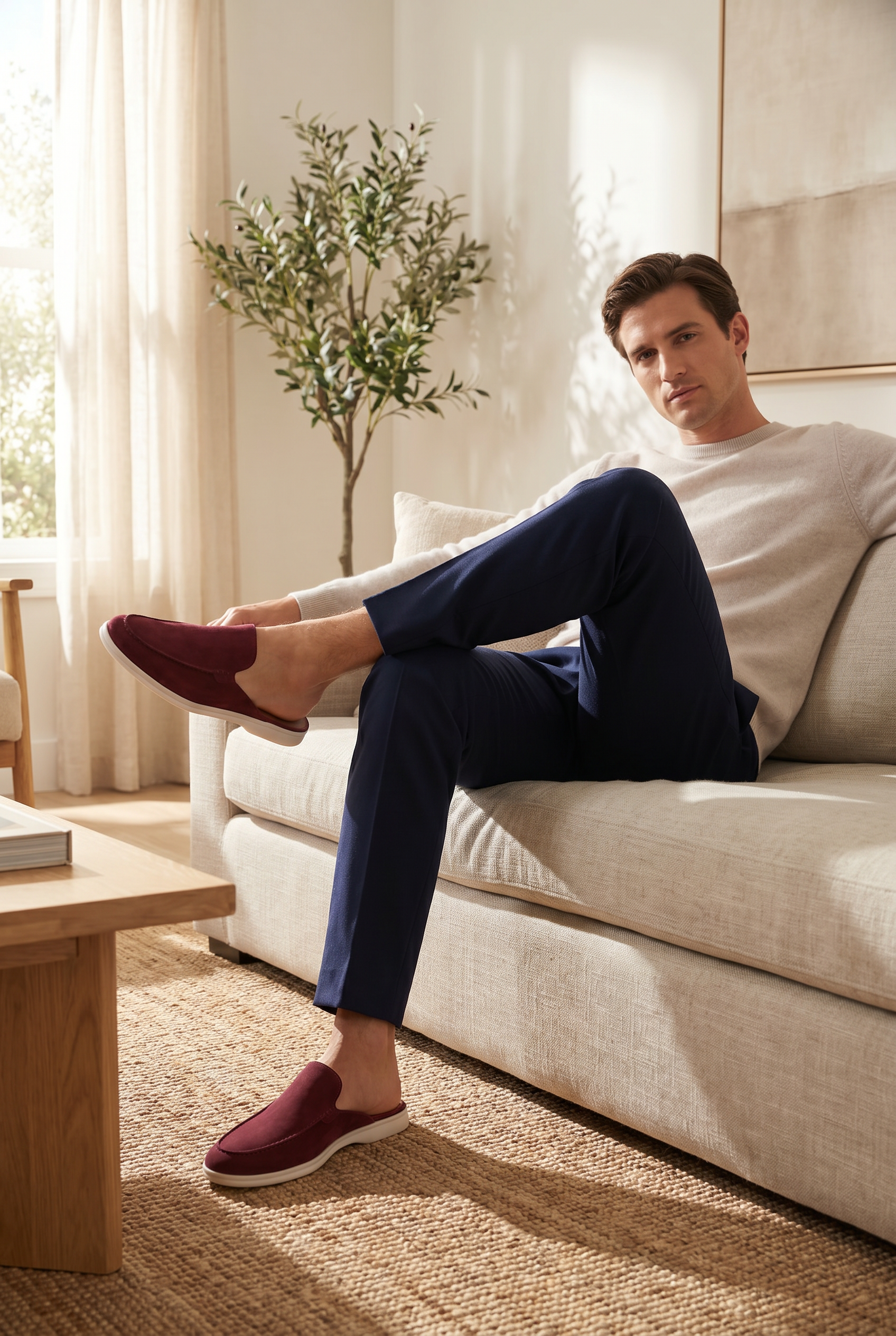 Yacht Loafer Suede Mule Light Burgundy