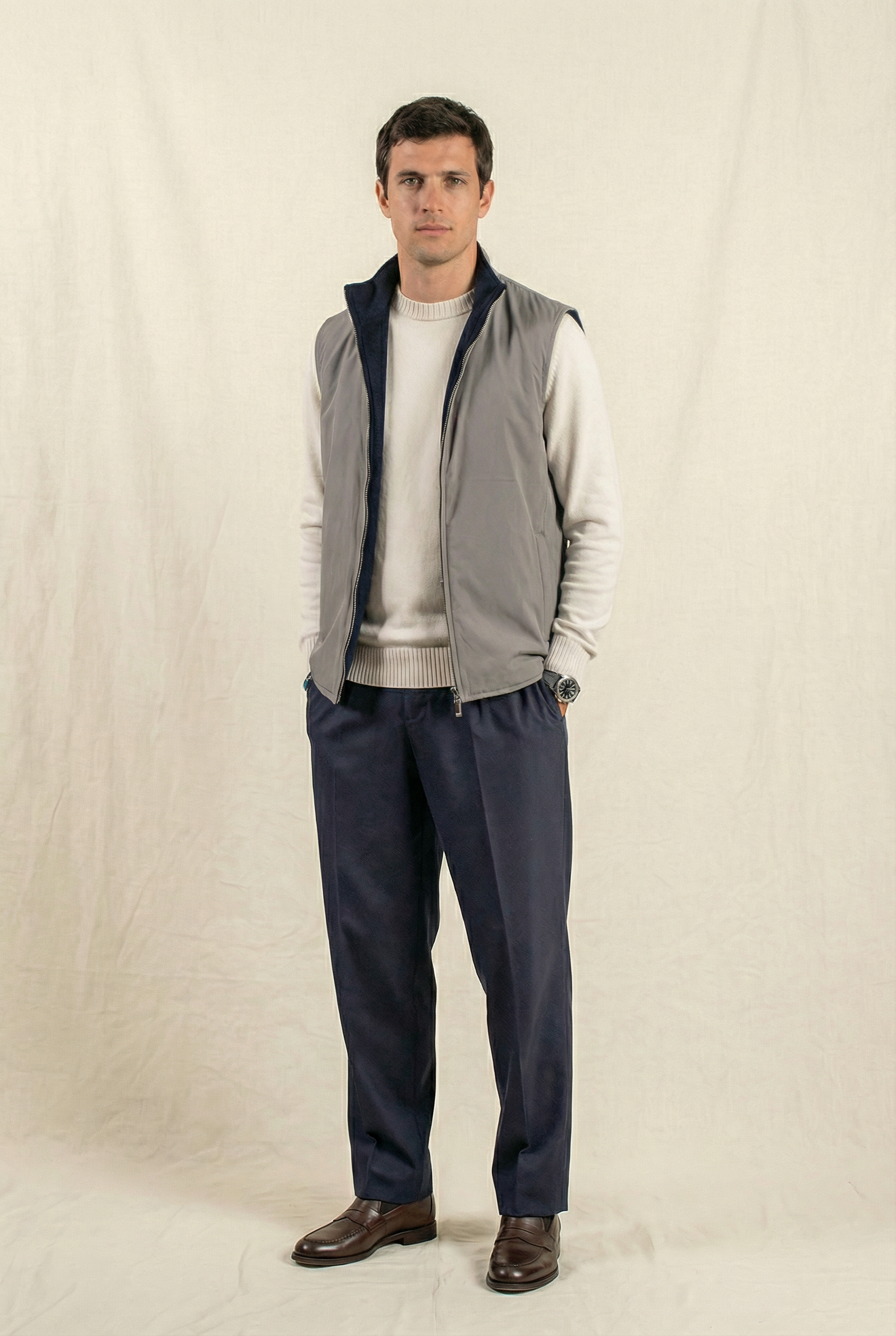 Reversible Wool Gilet Navy/Grey