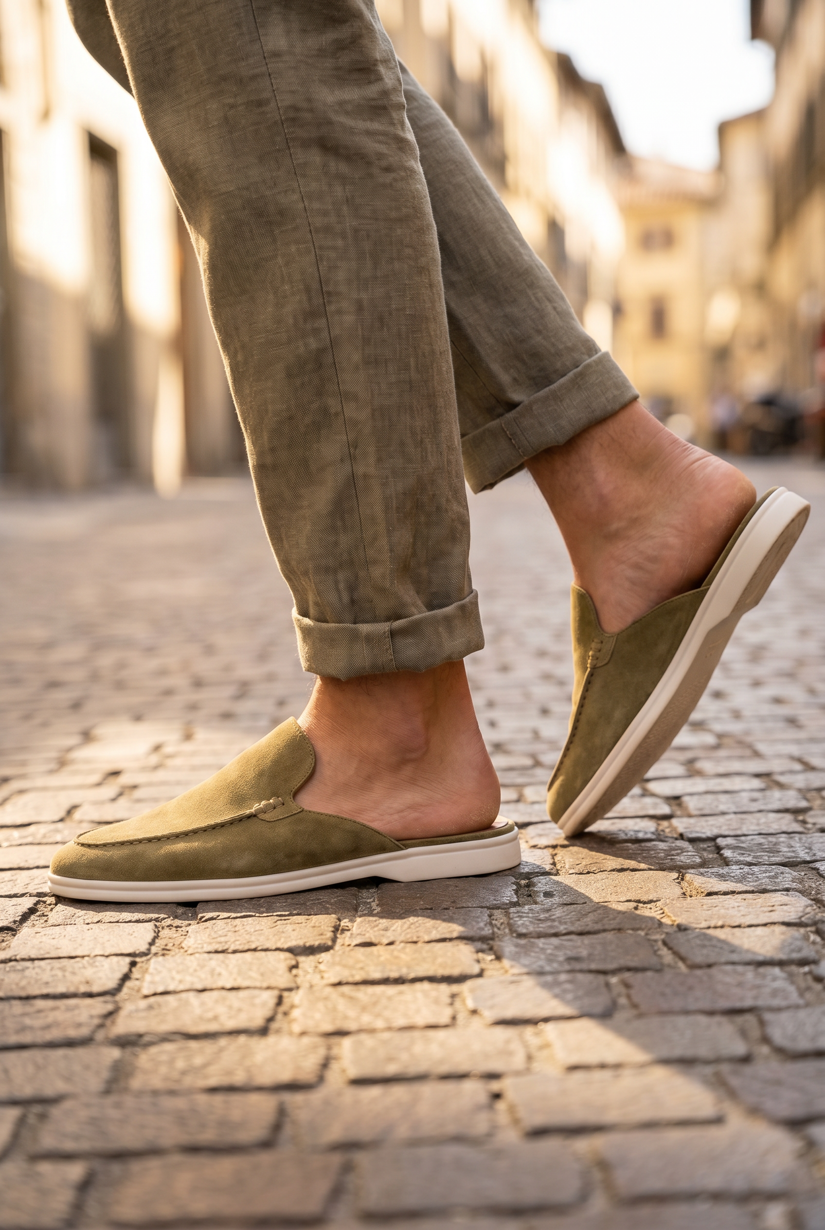 Yacht Loafer Suede Mule Olive