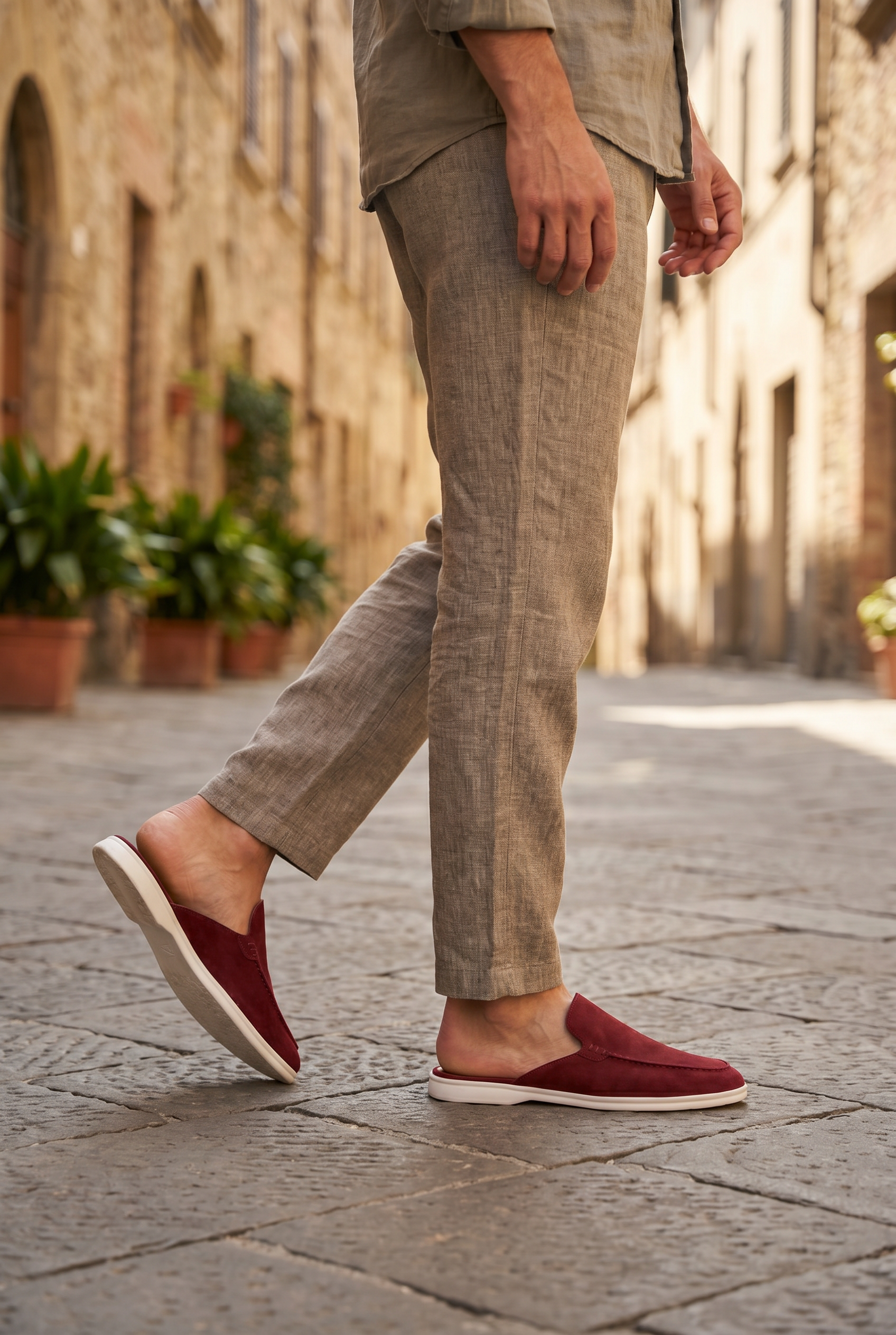 Yacht Loafer Suede Mule Light Burgundy