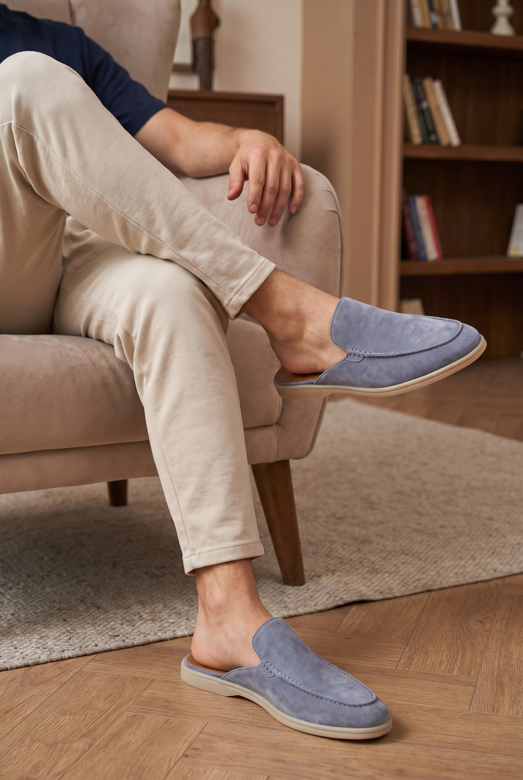 Yacht Loafer Suede Mule Baby Blue