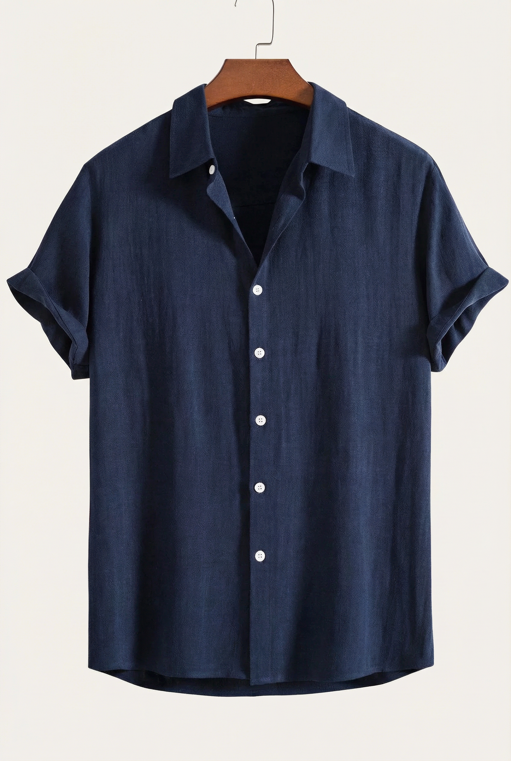Linen Rayon Blend Button Up Shirt Navy