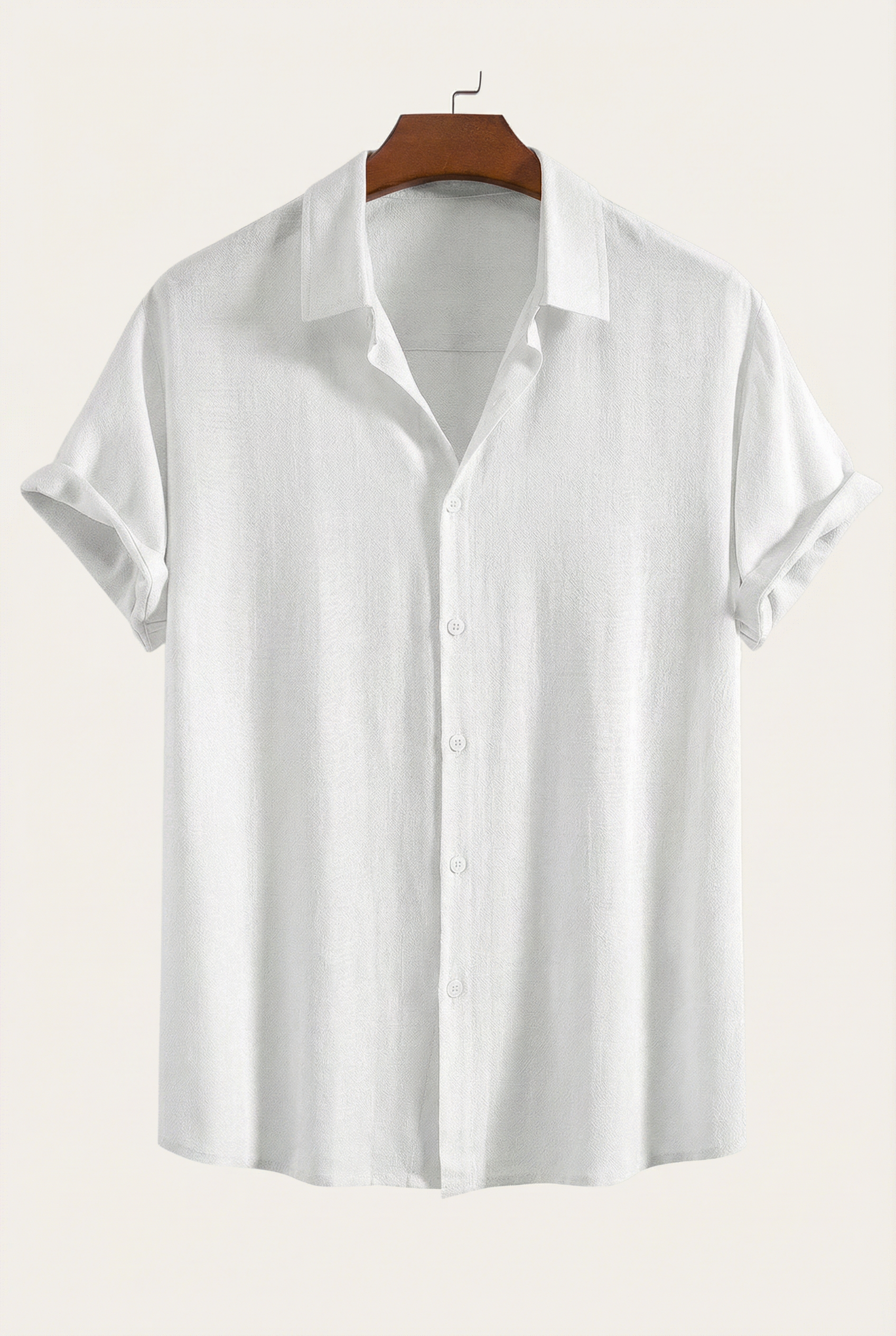 Linen Rayon Blend Button Up Shirt White