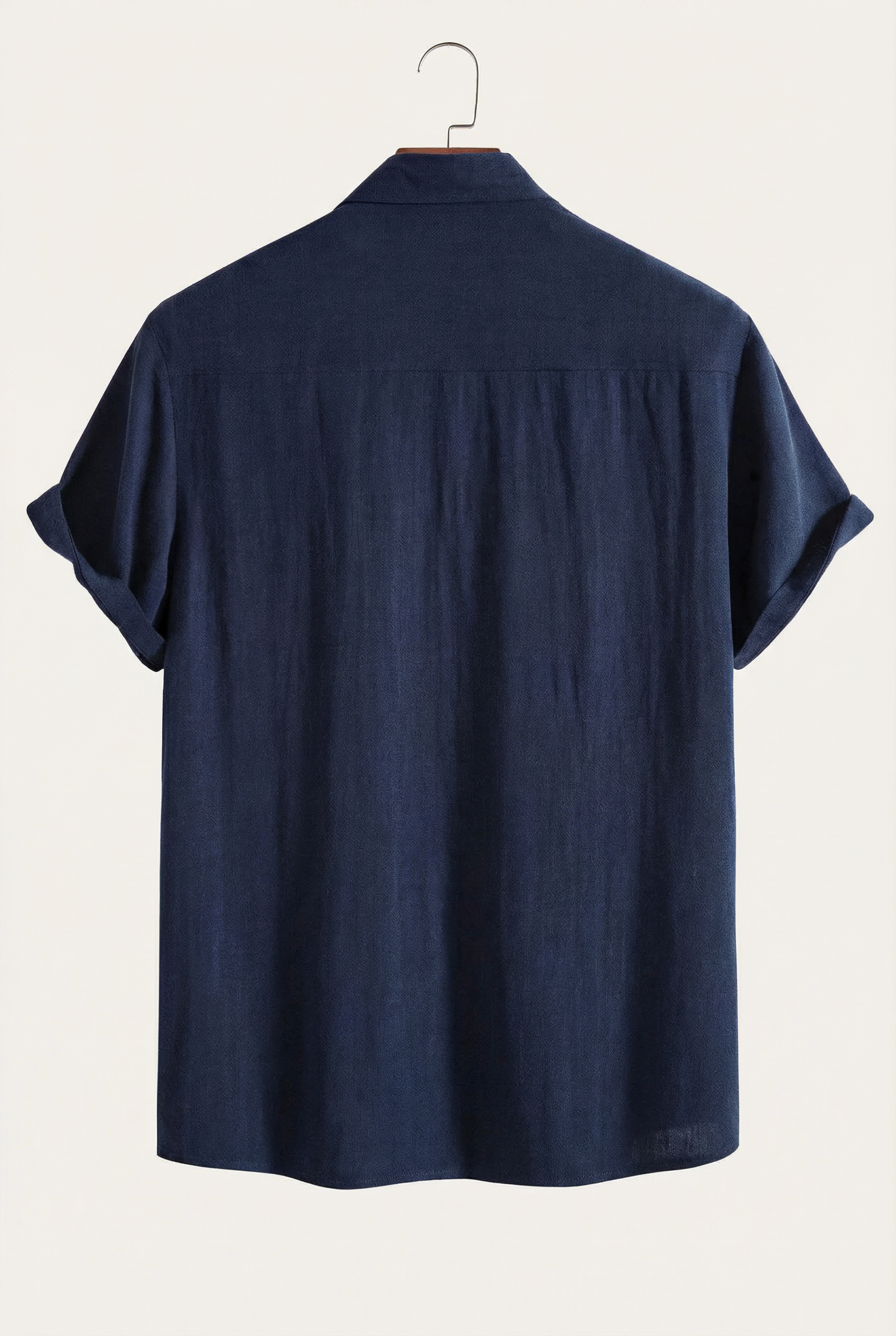 Linen Rayon Blend Button Up Shirt Navy