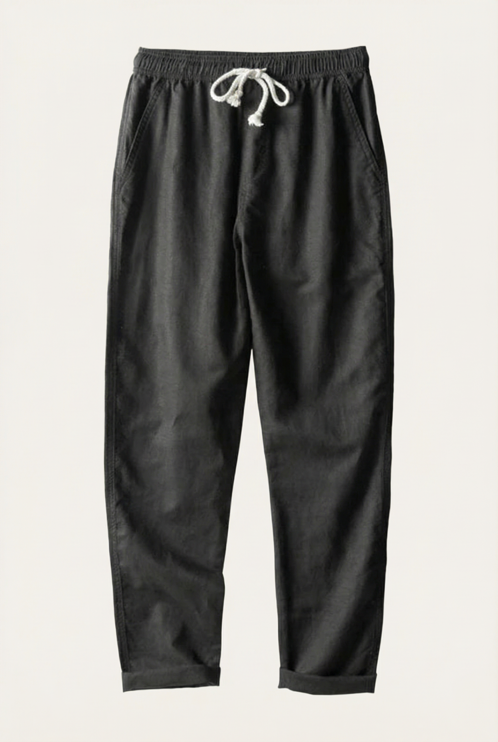 Linen Rayon Blend Up Shirt & Straight Leg Linen Pants Black