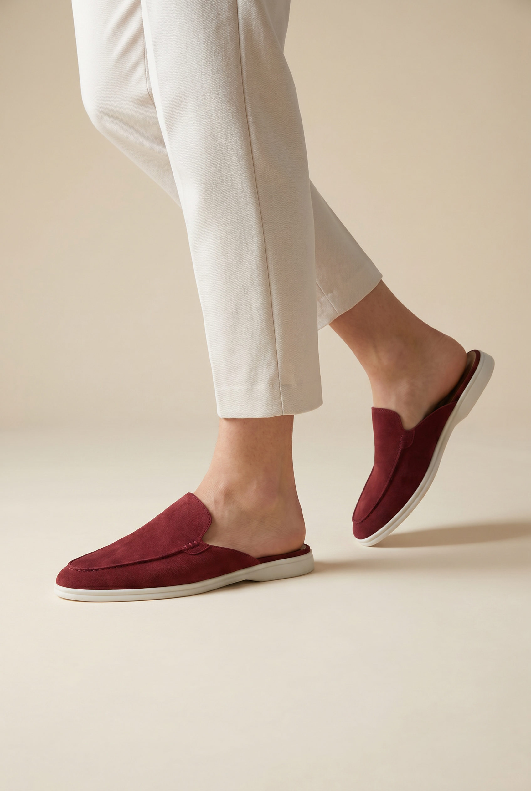 Yacht Loafer Suede Mule Light Burgundy