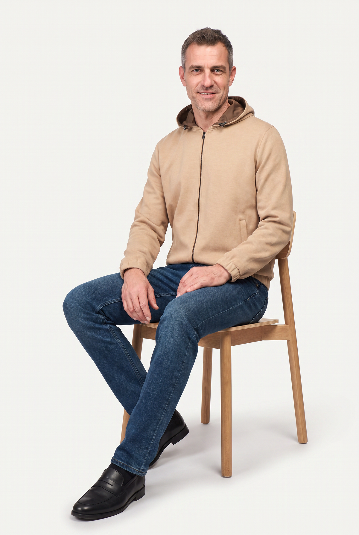 Reversible Hooded Wool City Jacket Beige