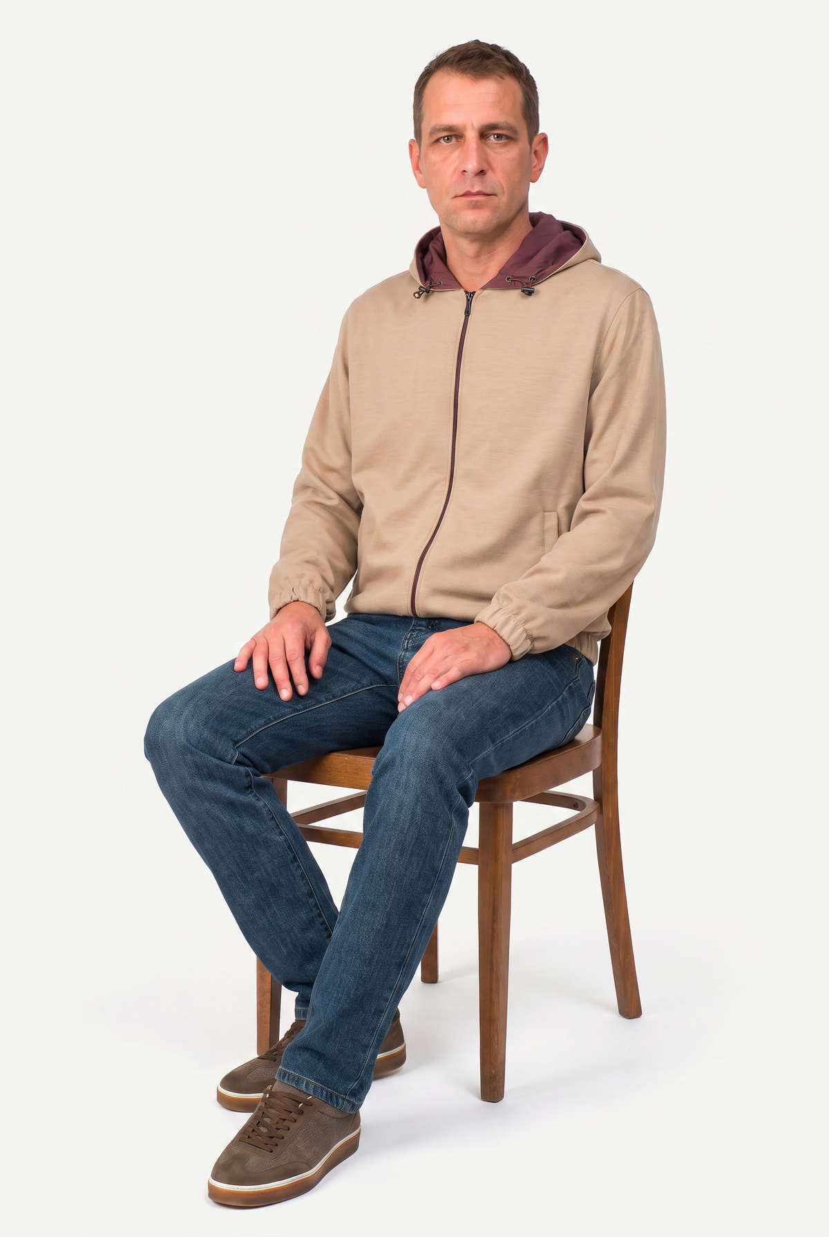 Reversible Hooded Wool City Jacket Burgundy